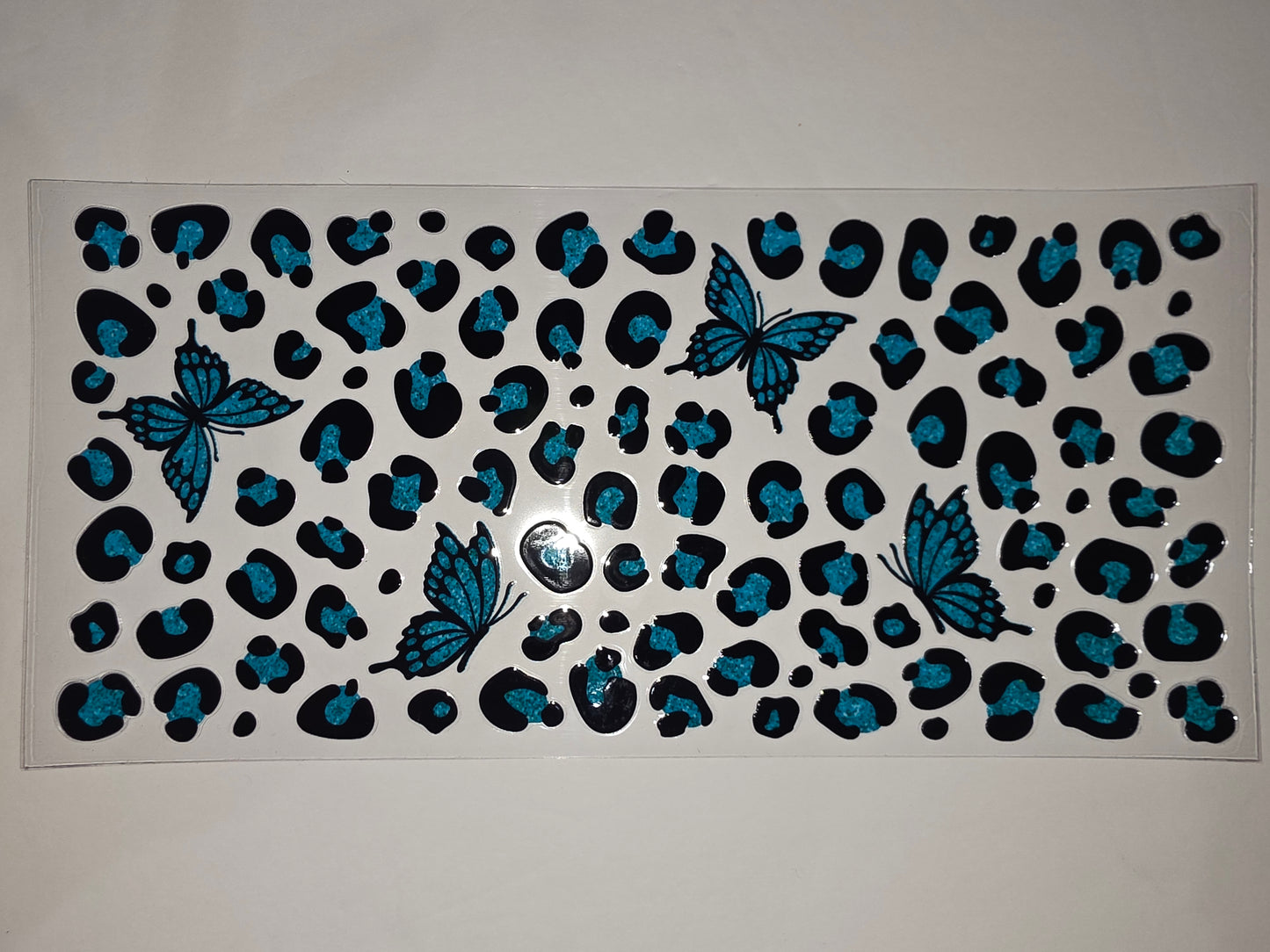 Glitter Teal Butterfly Leopard Print Tumbler Wrap - Sublimation Design