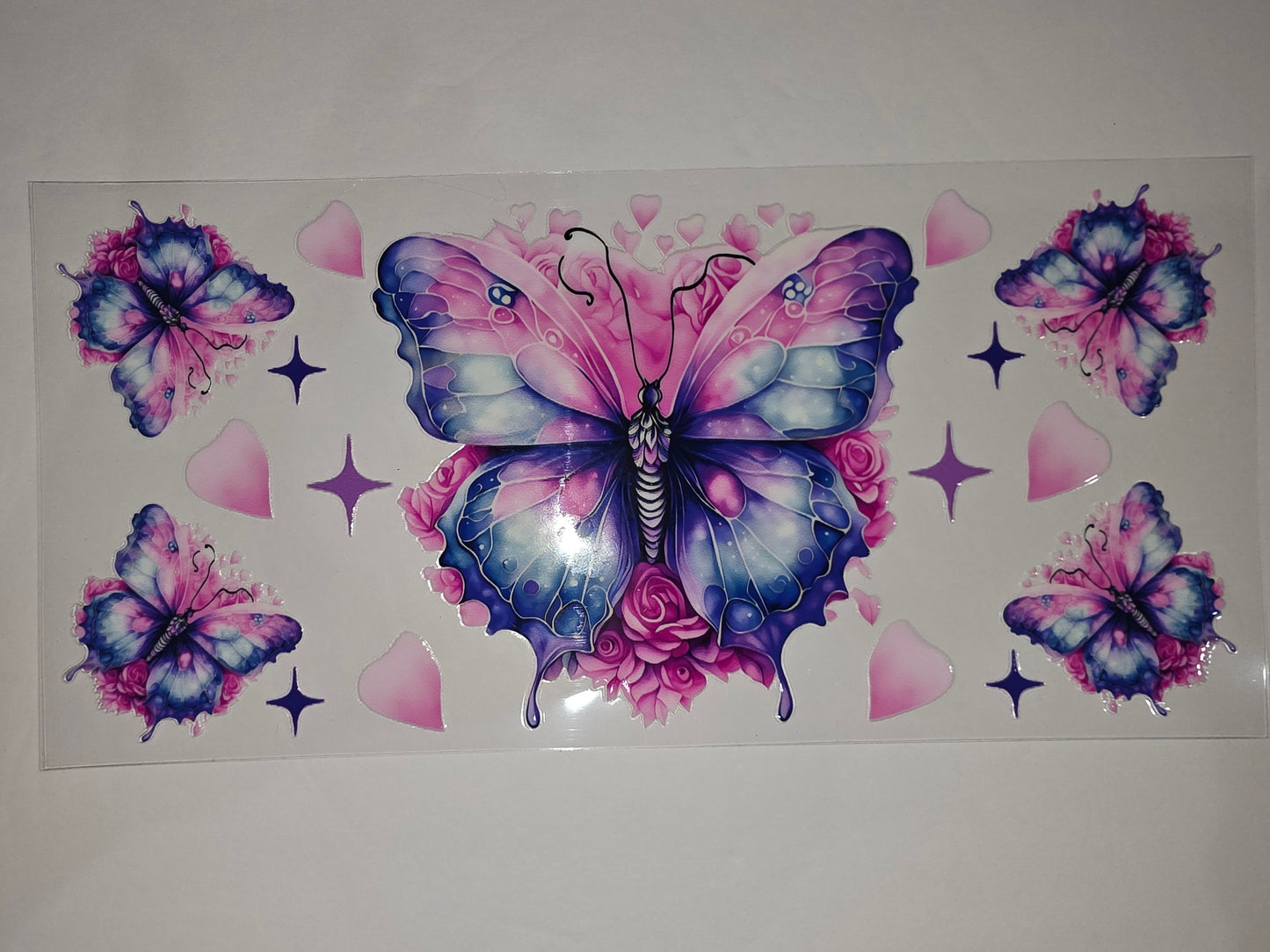 Enchanting Butterfly & Rose Tumbler Wrap - Pink, Purple, Blue Ombre - Sublimation Design