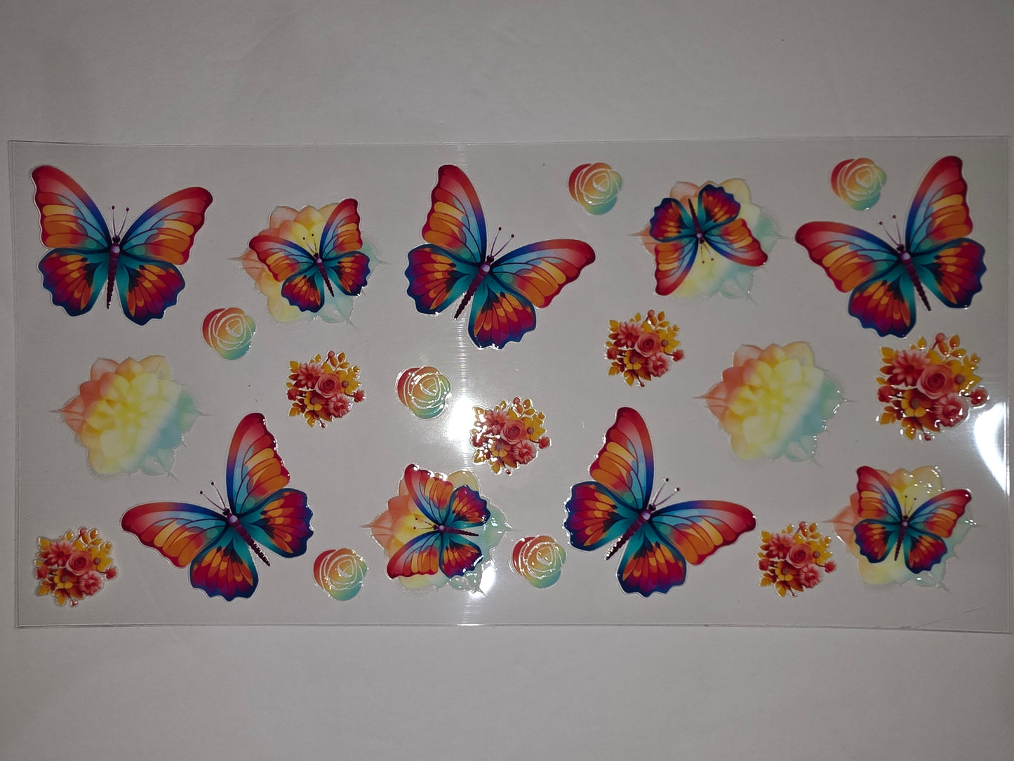 Vibrant Butterfly & Floral Tumbler Wrap - Rainbow & Teal Design
