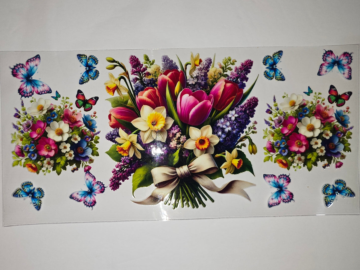 Vibrant Butterfly & Floral Bouquet Tumbler Wrap | Spring Flowers & Butterflies Design