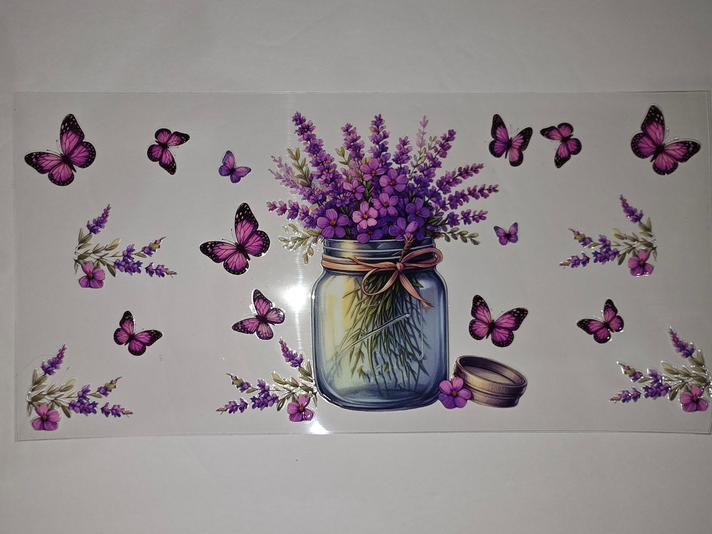 Purple Lavender & Butterfly Mason Jar Tumbler Wrap | Floral Drinkware Design