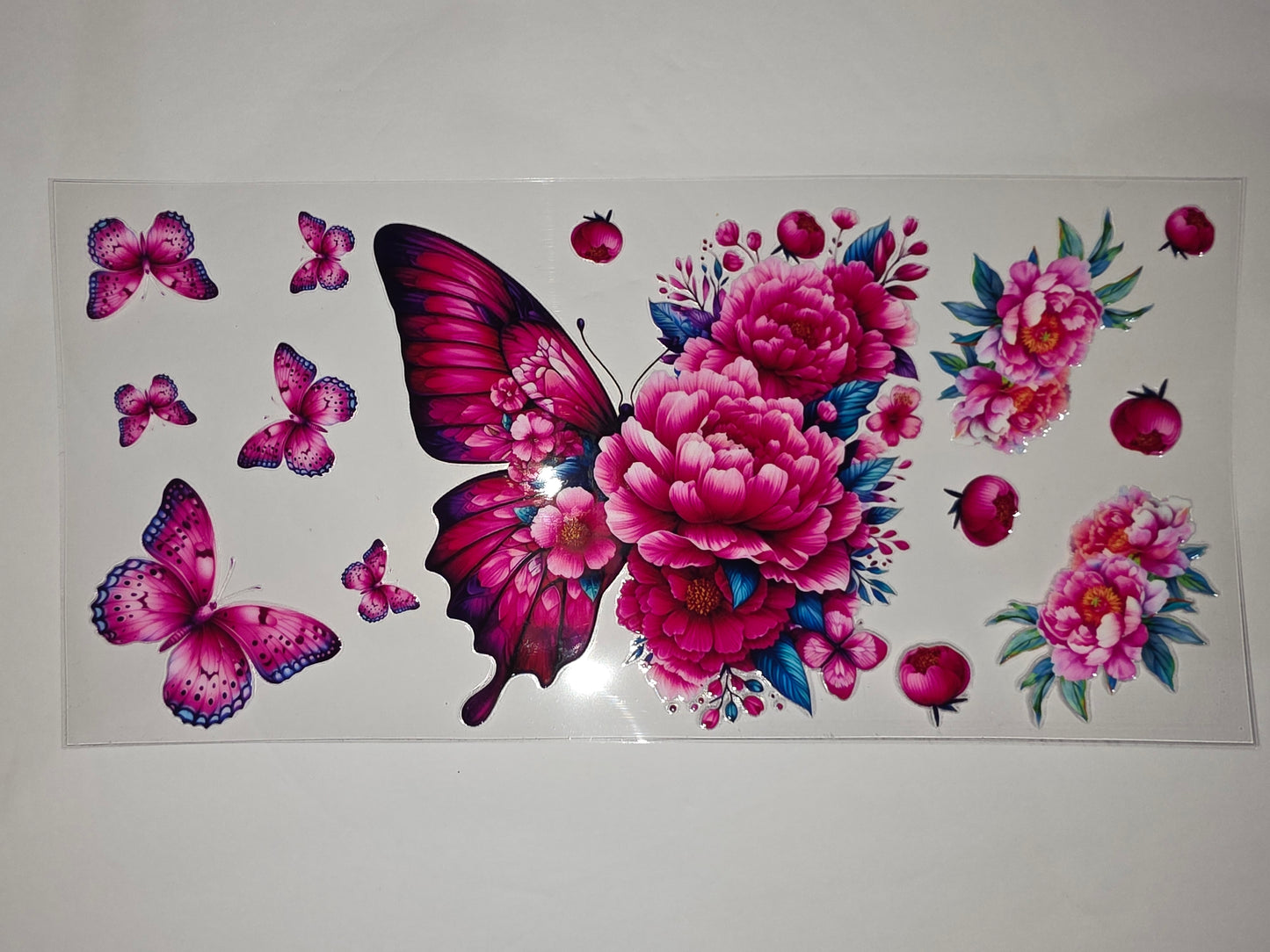 Vibrant Pink Butterfly & Peony Floral Tumbler Wrap | Sublimation Design