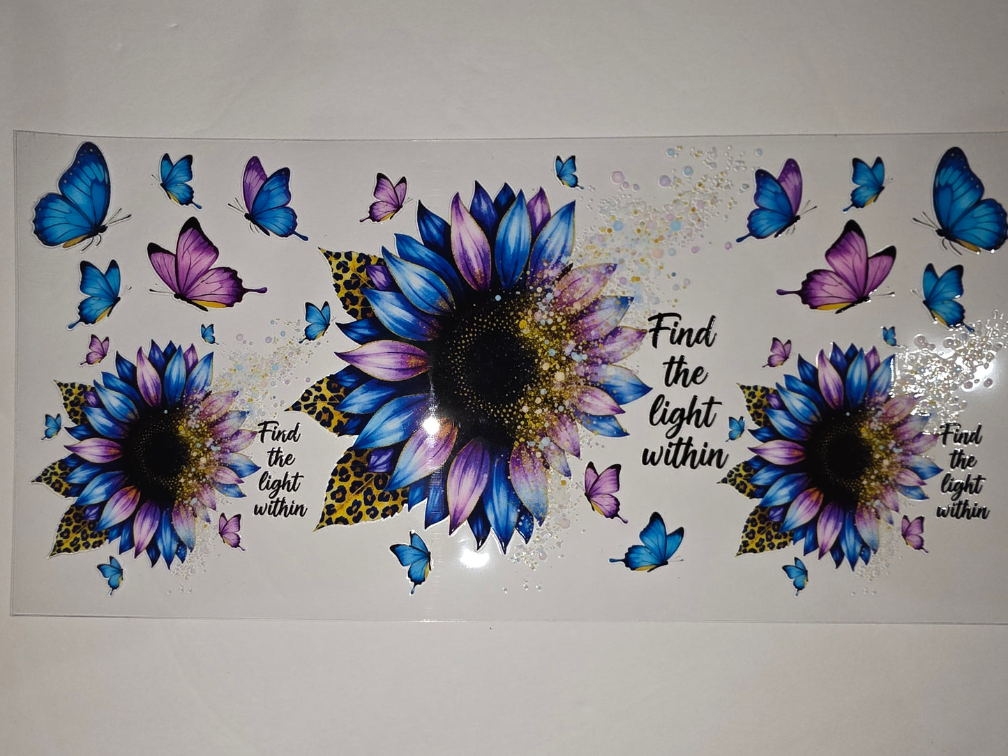 Blue Purple Sunflower Butterfly Leopard Print Tumbler Wrap - Inspirational Drinkware Design