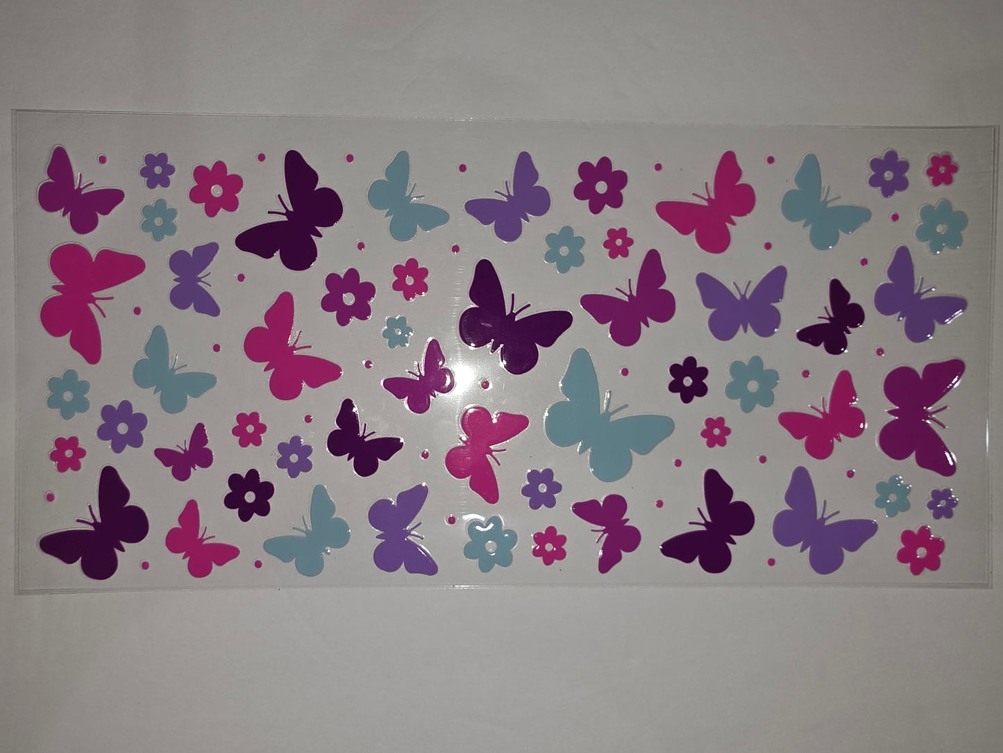 Butterfly & Flower Tumbler Wrap - Pink, Purple, Teal - Sublimation Design