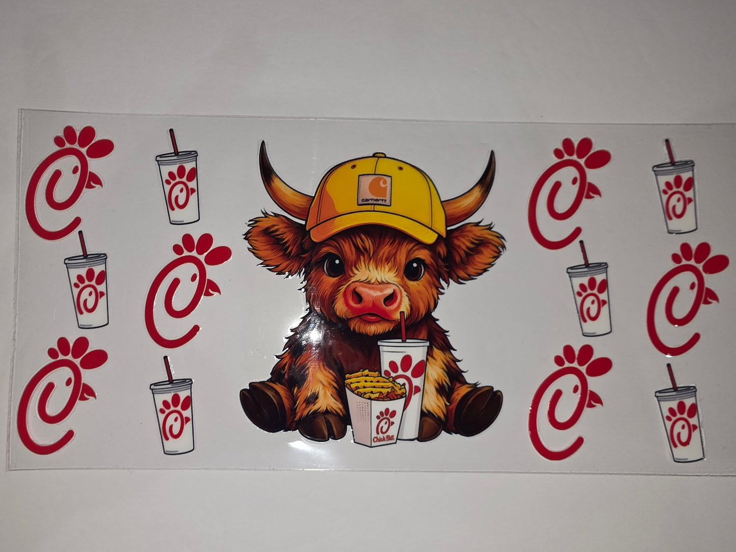 Cute Highland Cow with Chick-fil-A Drinks Tumbler Wrap | Yellow Hat Design