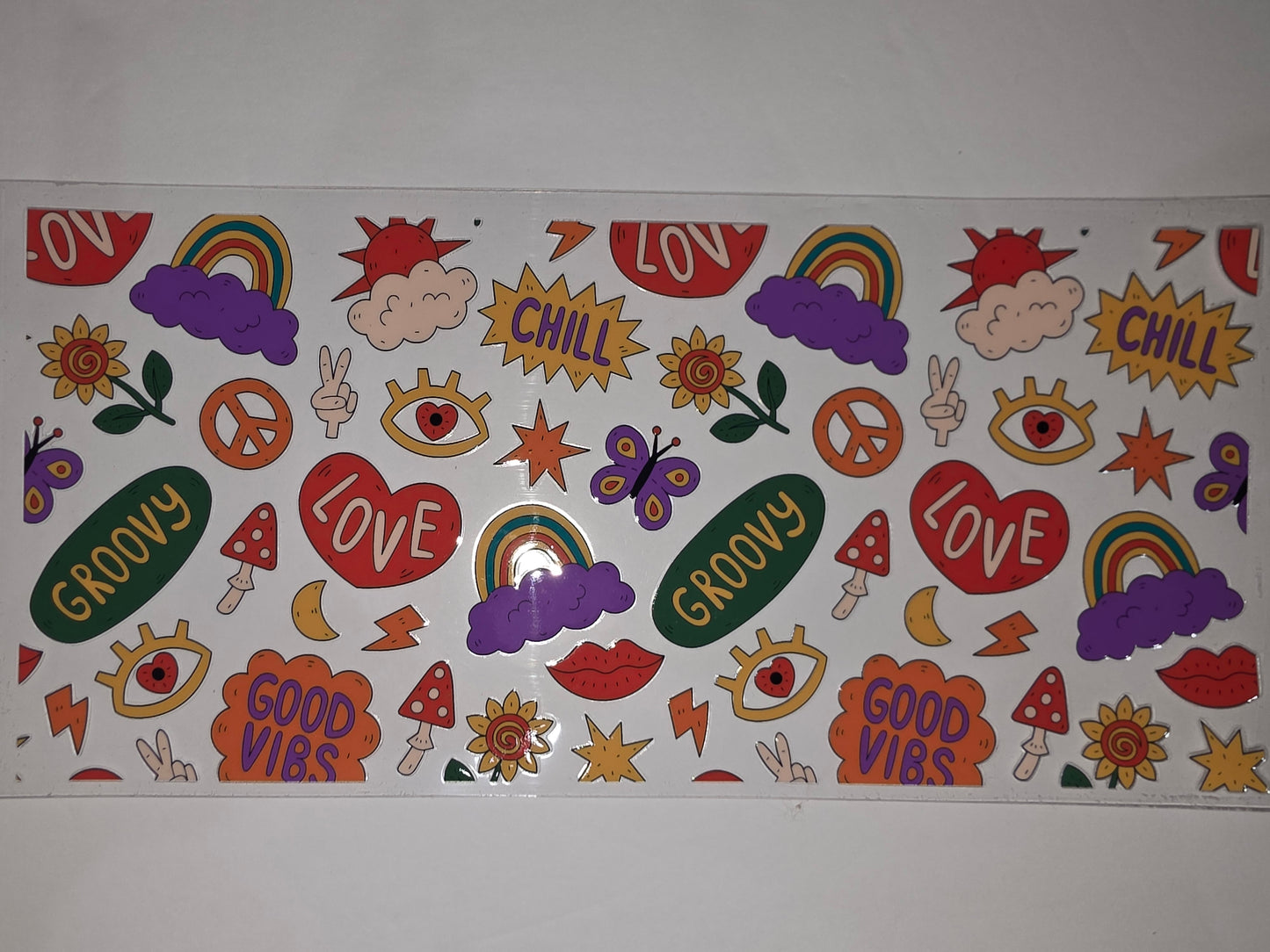 Groovy Retro Tumbler Wrap | Peace, Love, Rainbows & Good Vibes | 70s Inspired Drinkware Design