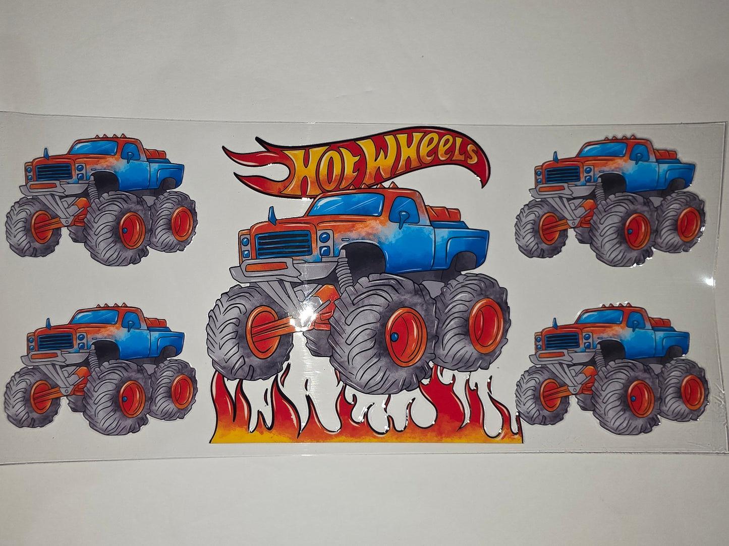 Hot Wheels Monster Truck Tumbler Wrap - Blue Orange Flames Design