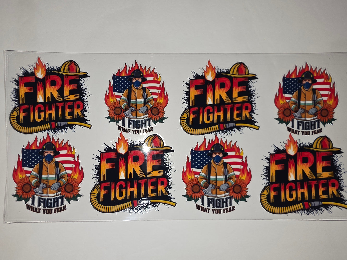 Firefighter Tumbler Wrap - Flames, American Flag, Sunflowers, "I Fight What You Fear"