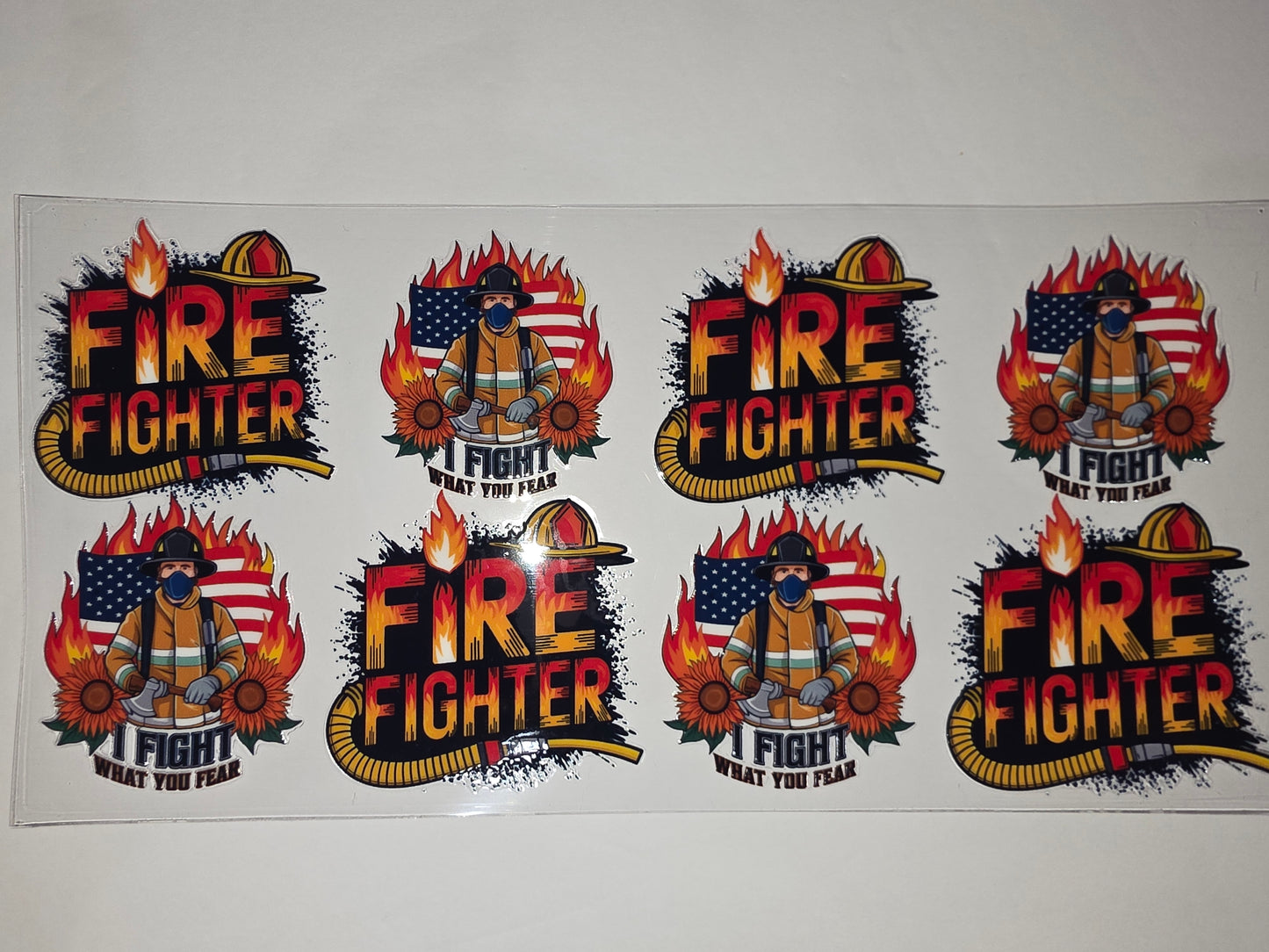 Firefighter Tumbler Wrap - Flames, American Flag, Sunflowers & Hose Design