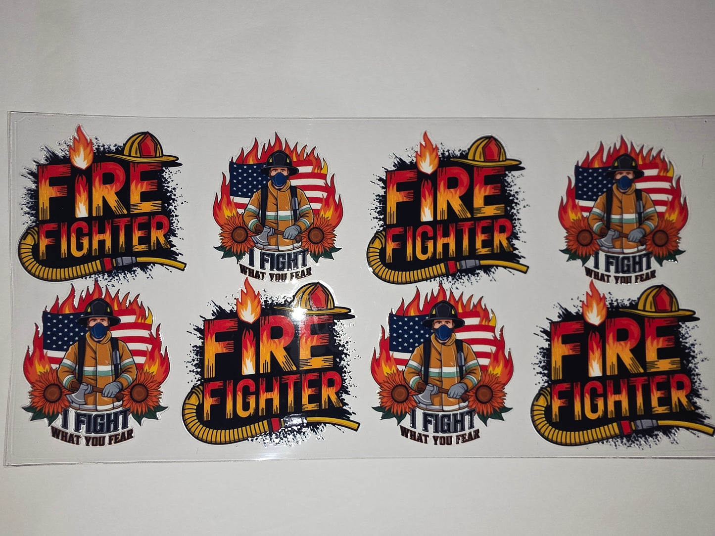 Firefighter Tumbler Wrap - "I Fight What You Fear" Design with Flames & American Flag