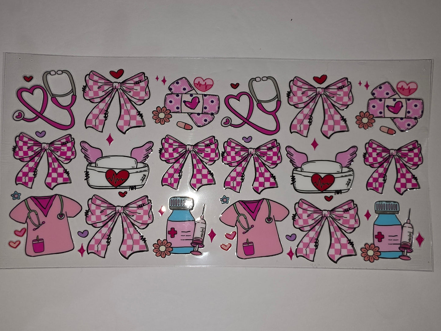 Cute Pink Nurse & Medical Themed Tumbler Cup Wraps | Stethoscope, Scrubs, Bows