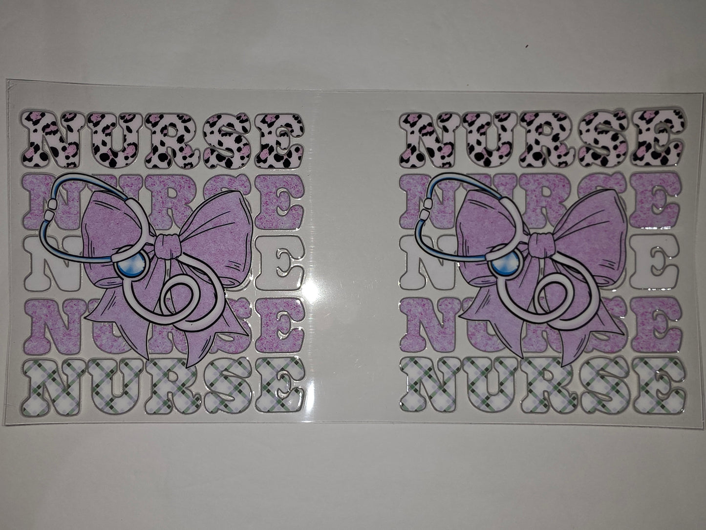 Nurse Tumbler Wrap Design - Pink Leopard & Plaid "Nurse" with Stethoscope Bow