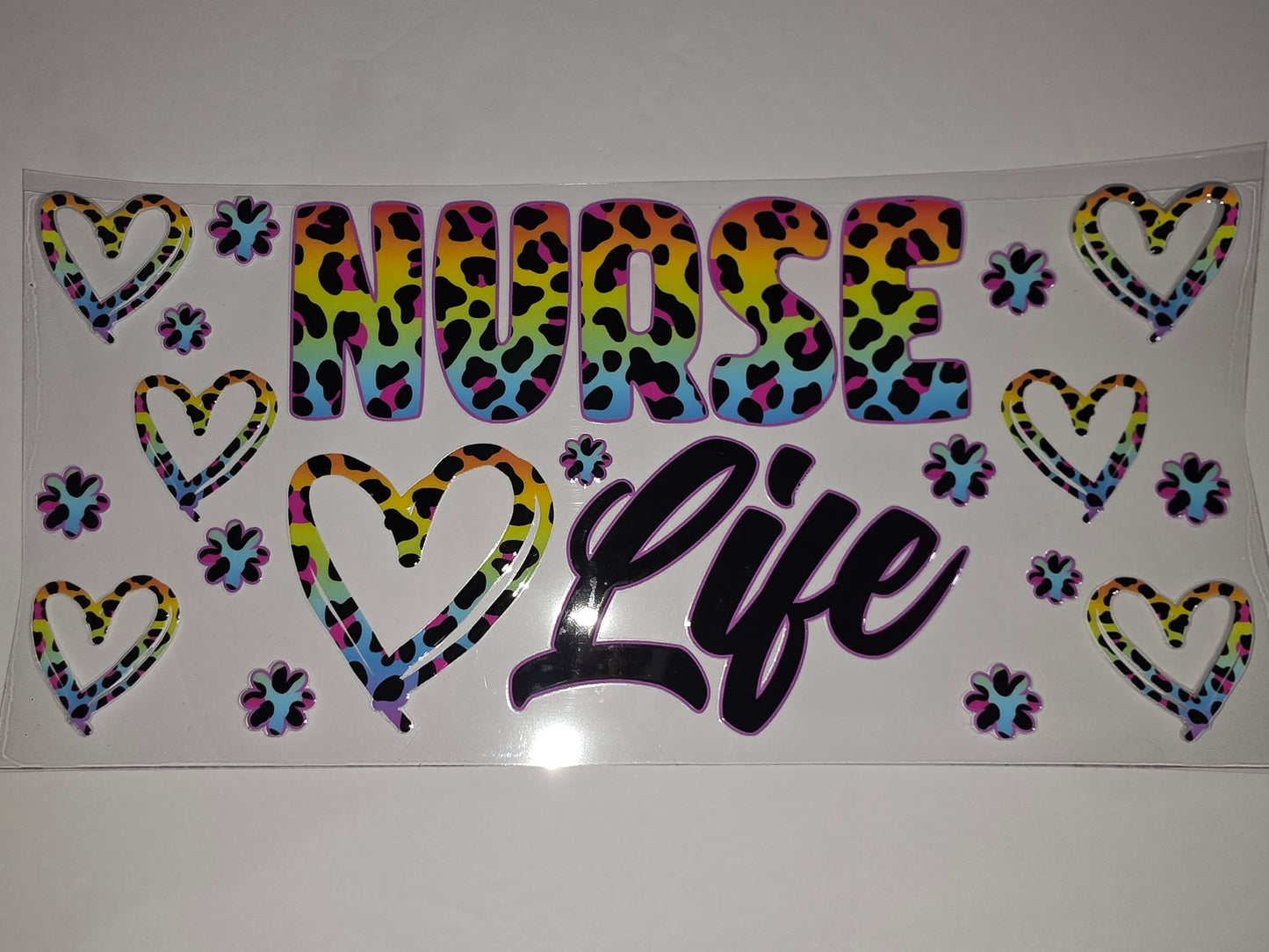 Rainbow Leopard Nurse Life Tumbler Wrap - Hearts & Flowers Design