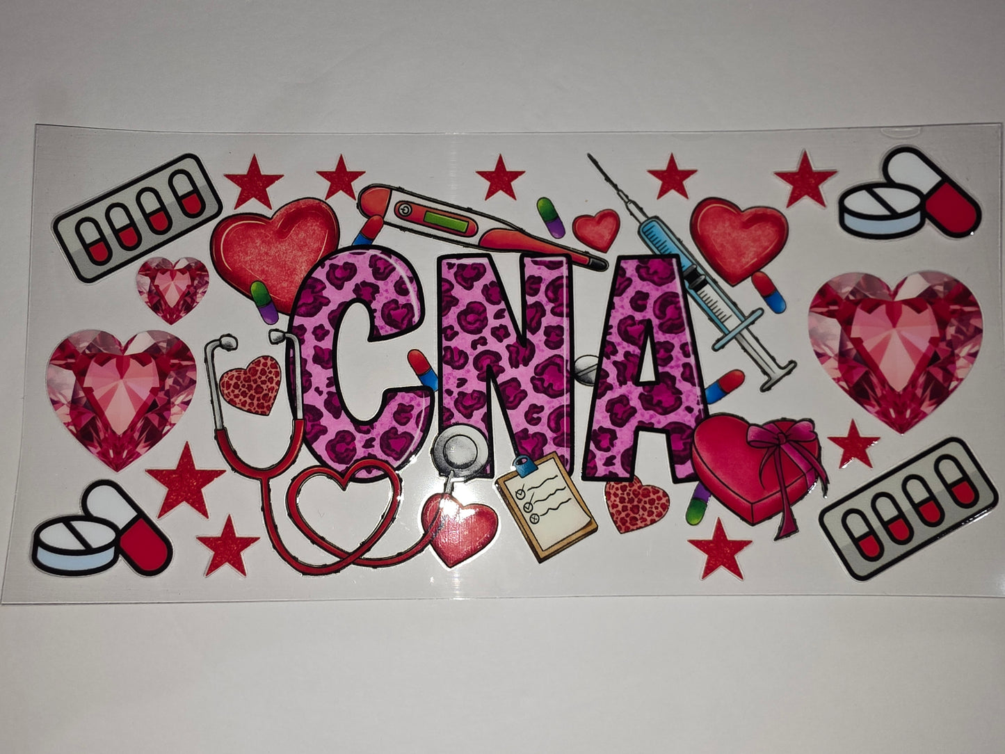 Pink Leopard CNA Tumbler Wrap | Medical Nurse Heart & Stars Design