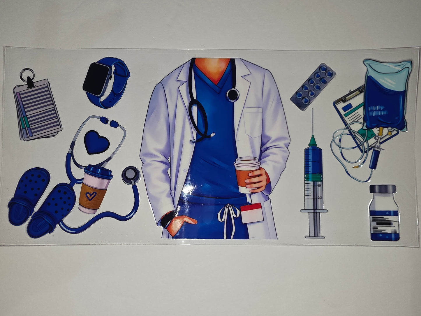 Medical Professional Tumbler Wrap - Doctor Nurse Gift - Blue & White Design