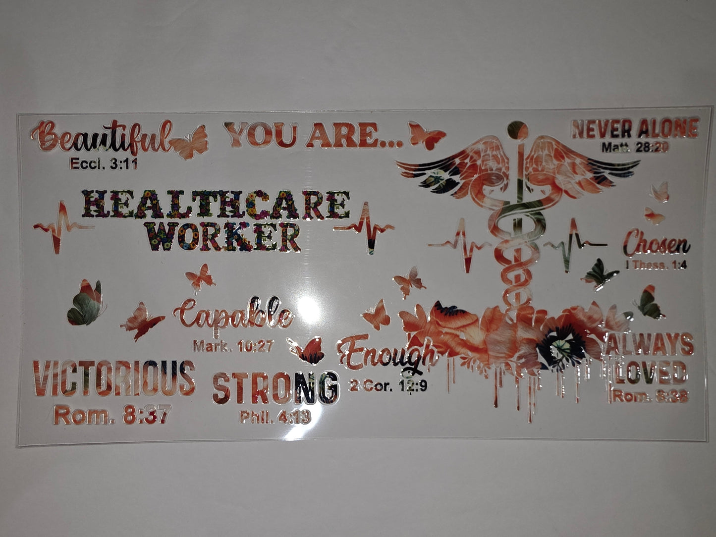Healthcare Worker Tumbler Wrap | Floral Caduceus & Butterfly Design | Inspirational Quotes