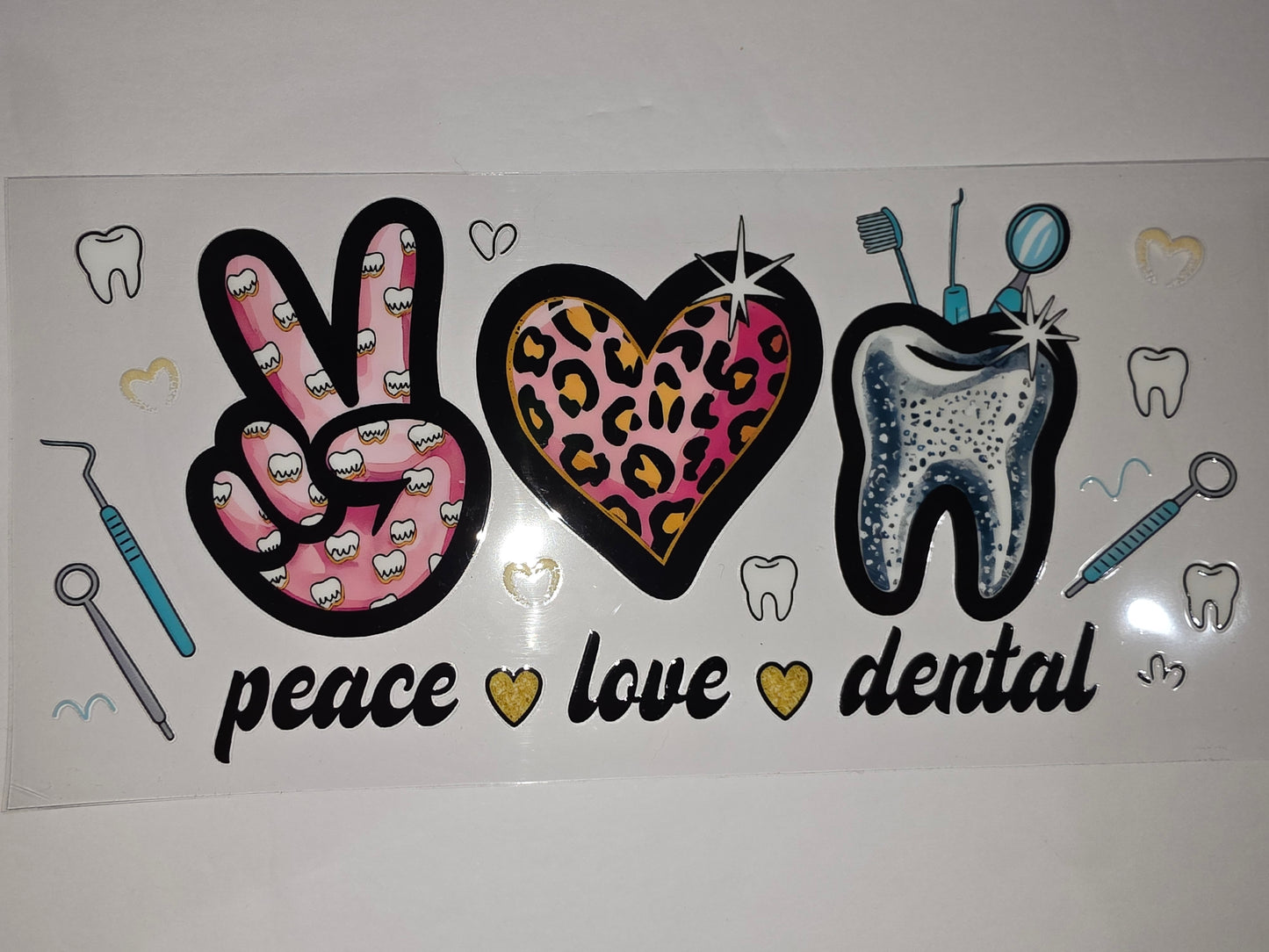 Peace Love Dental Tumbler Wrap - Pink Leopard Tooth Design