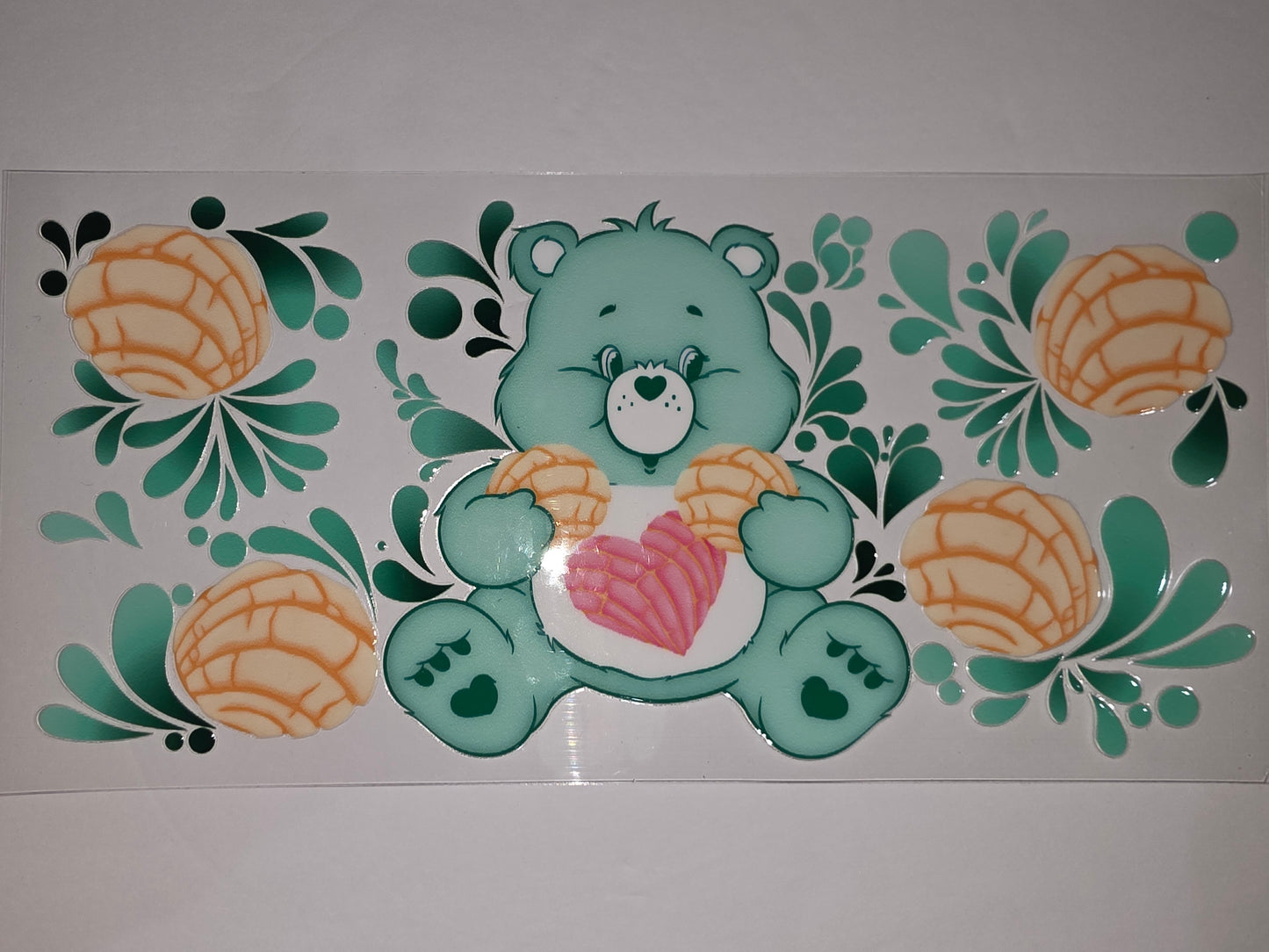Cute Teal Bear with Conchas & Green Swirls Tumbler Wrap Design