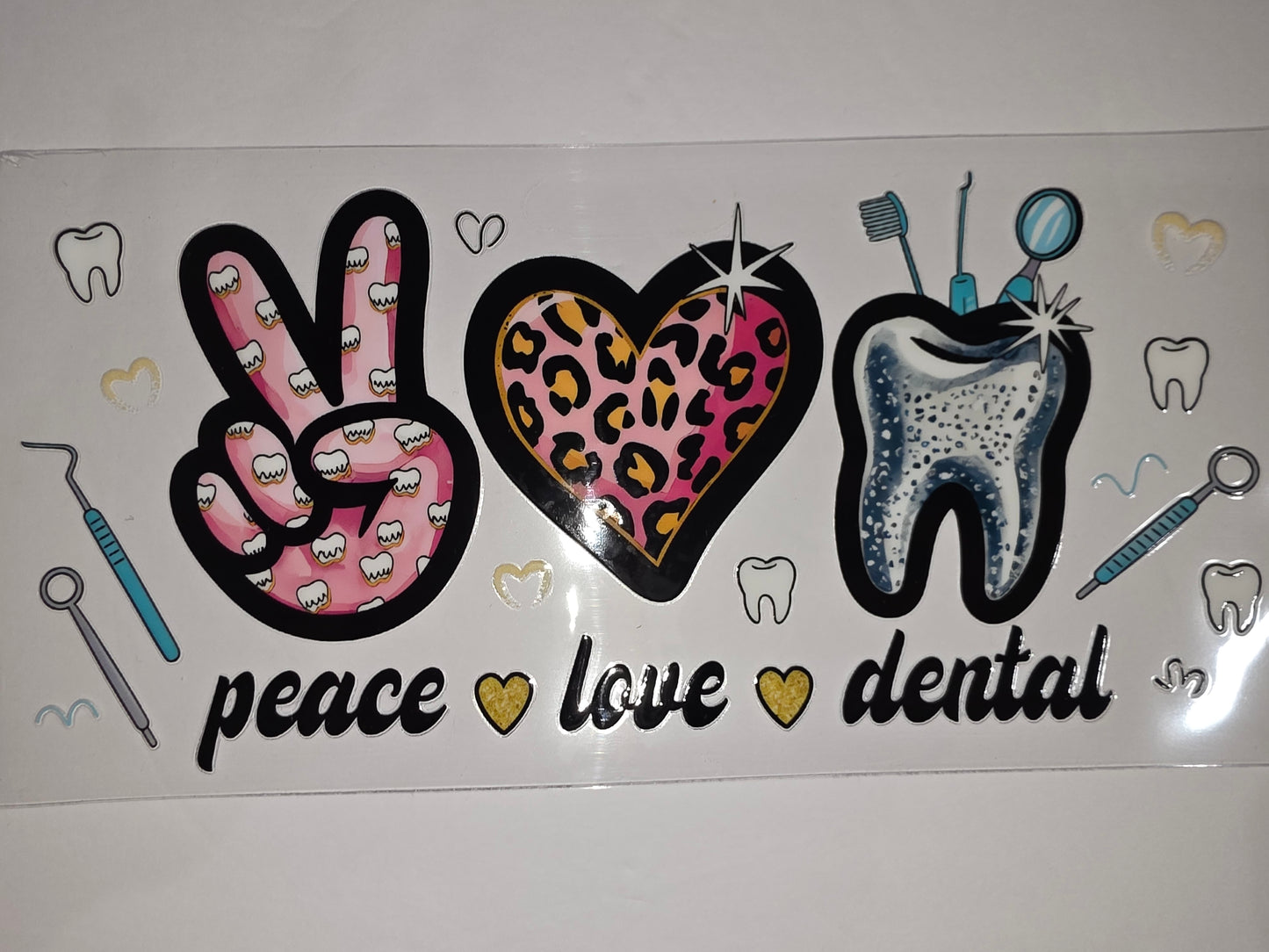 Peace Love Dental Tumbler Wrap - Pink Leopard Tooth Design
