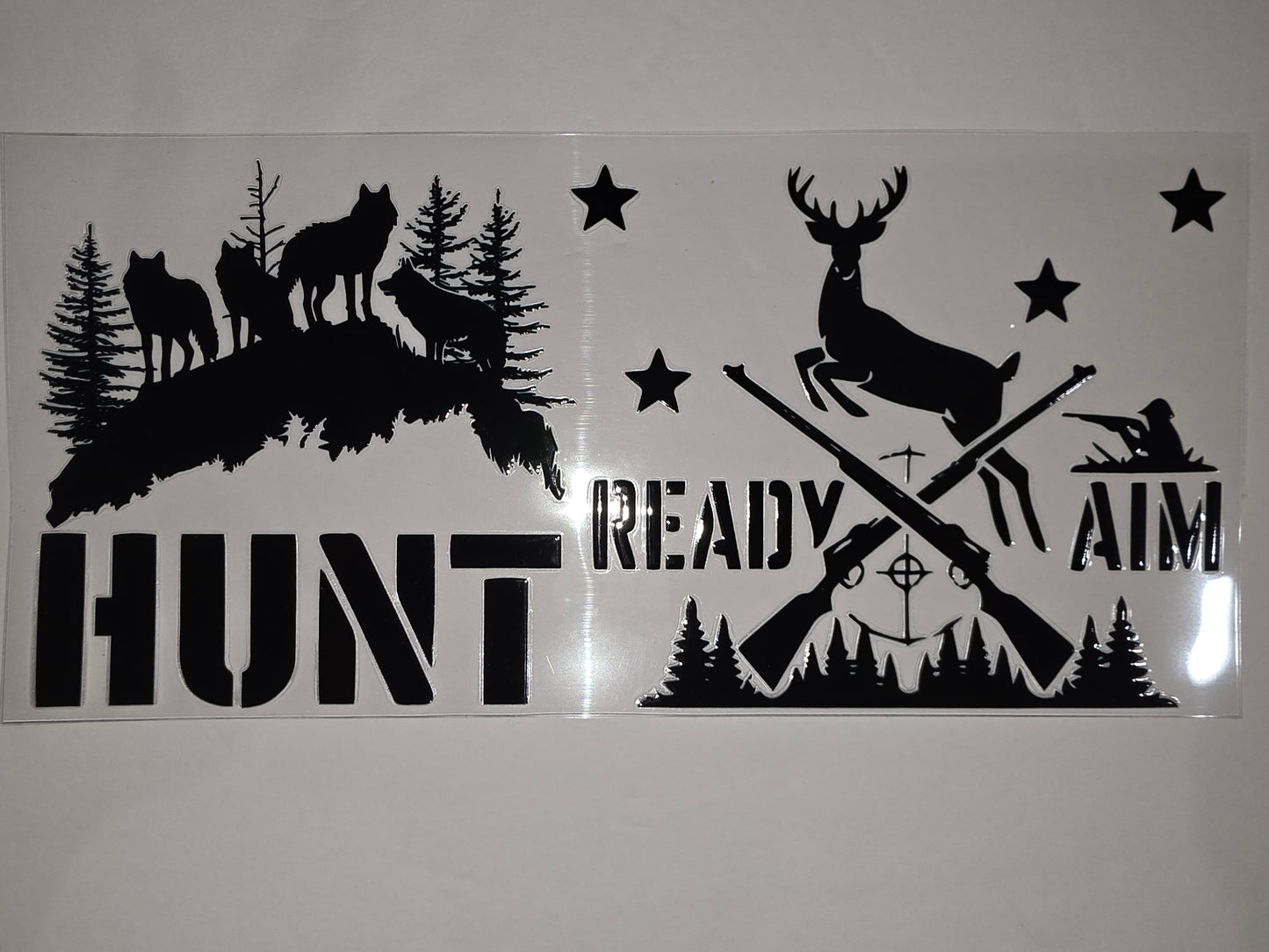 Black Wolf & Deer Hunting Scene Tumbler Wrap | Ready Aim Design | Outdoor Adventure