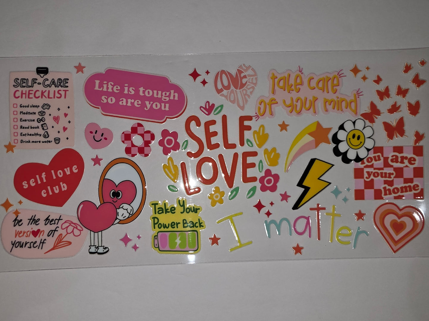 Retro Self-Love & Self-Care Tumbler Wrap | Pink, Orange, Yellow & Red Vibes