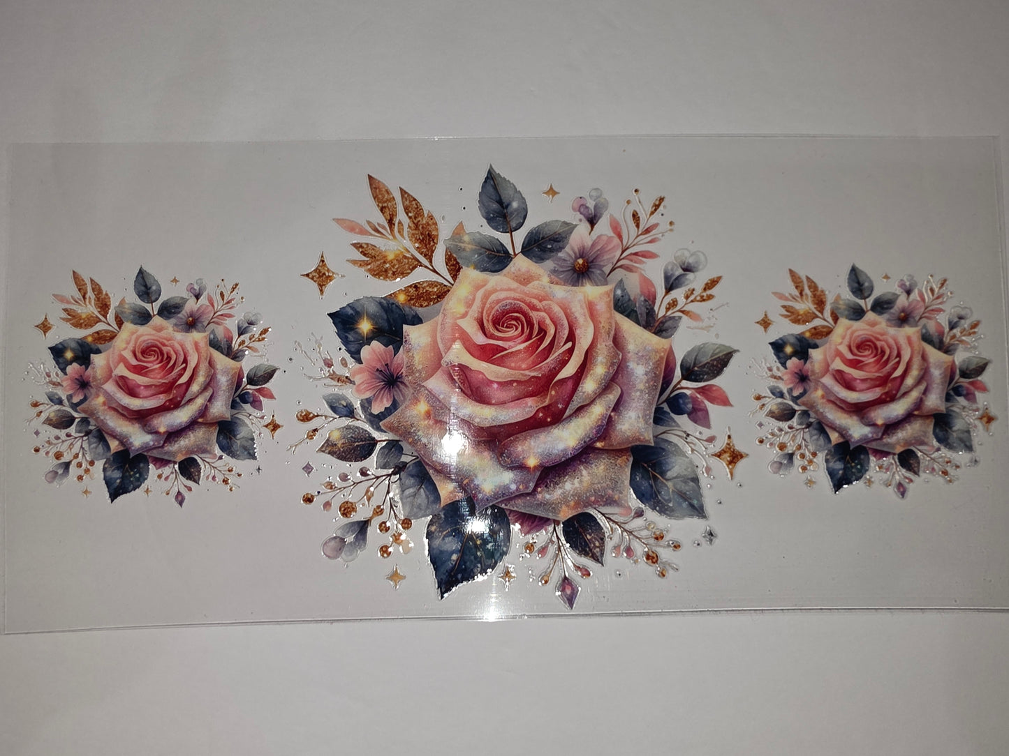 Sparkling Rose Floral Tumbler Wrap - Pink, Gold, Navy - Sublimation Design