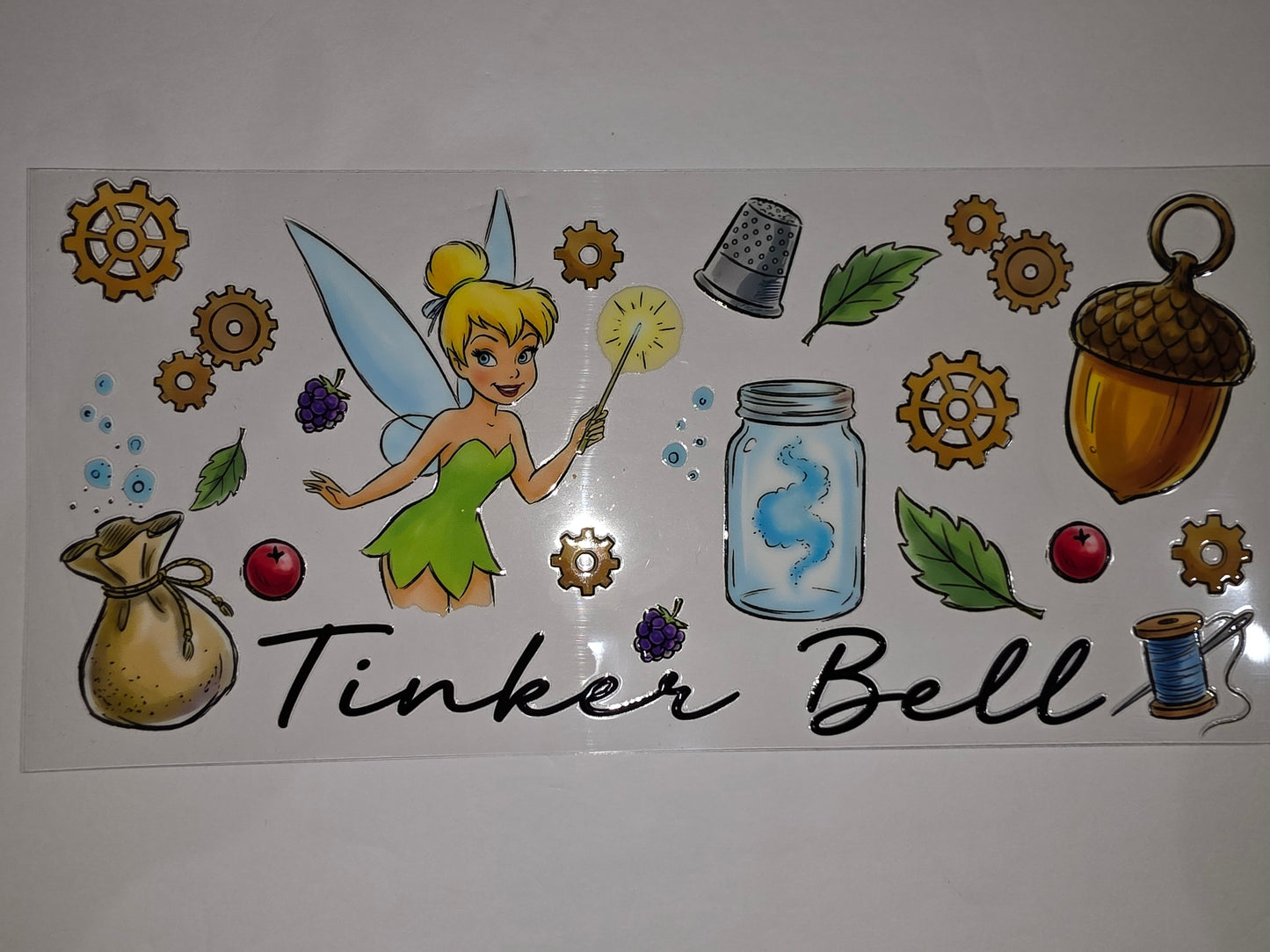 Tinker Bell Steampunk Fairy Tumbler Wrap | Whimsical Gears, Acorn & Jar Design