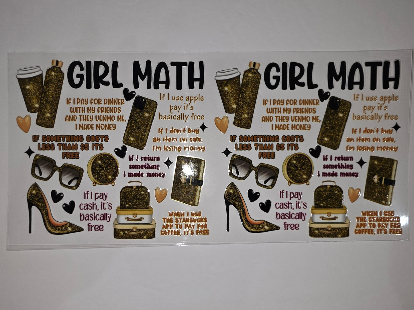 Glittery Gold Girl Math Tumbler Wrap | Funny Money Quotes | High Heels & Coffee Cup Design
