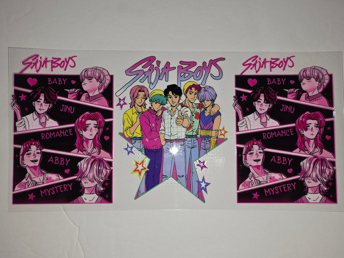 Anime Boy Band Tumbler Wrap - "Saja Boys" K-Pop Inspired Design - Pink & Purple Aesthetic