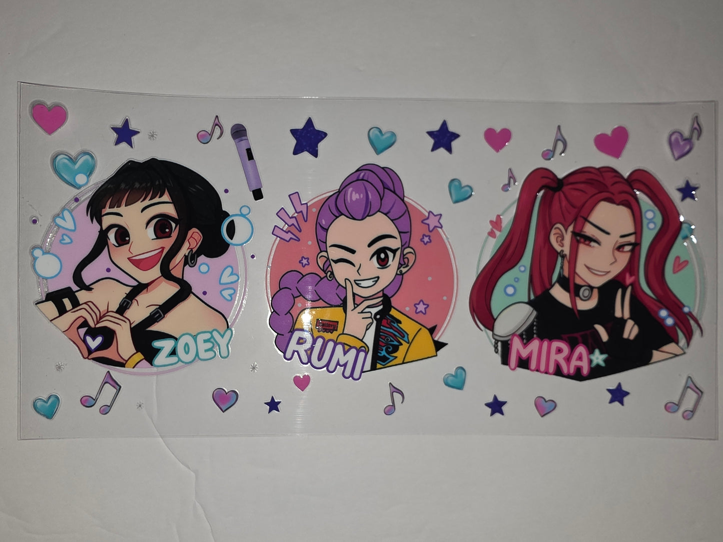 K-Pop Inspired Tumbler Wrap - Anime Girls, Hearts, Stars, Music Notes - Pink, Purple, Teal