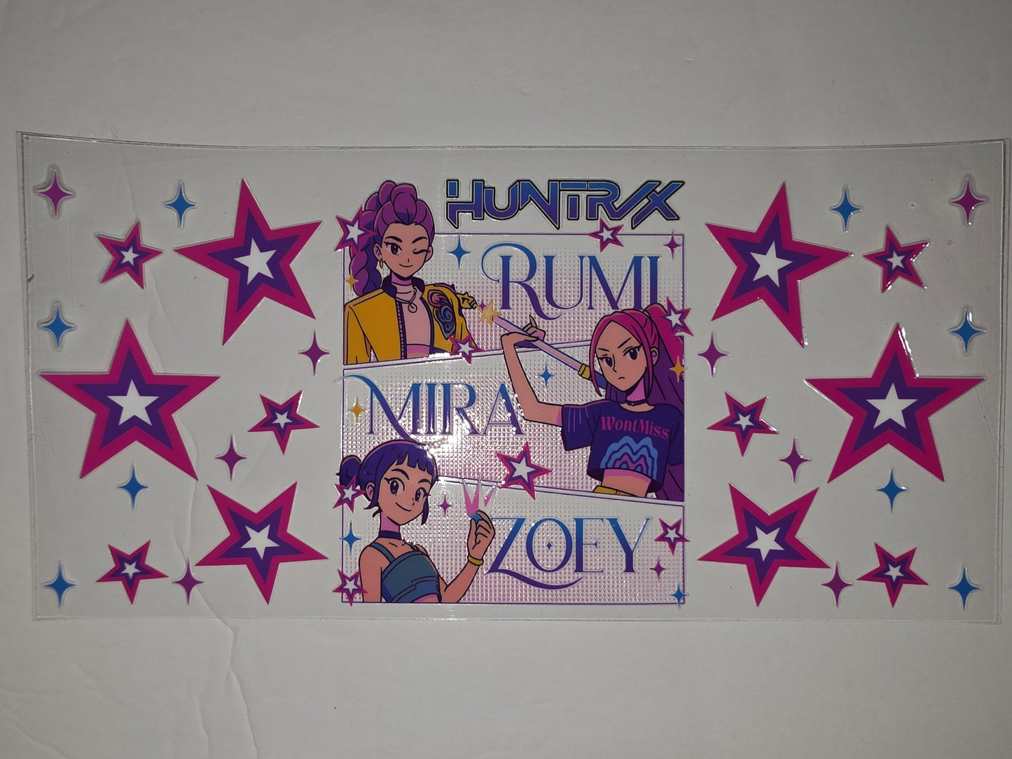 K-Pop Inspired Tumbler Wrap - Rumi, Mira, Zoey Anime Girls with Pink & Purple Stars