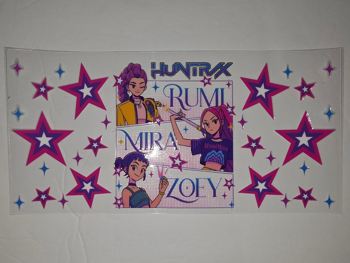 Anime Girl Tumbler Wrap - Rumi, Mira, Zoey - Pink, Purple, Blue Stars - Sublimation Design