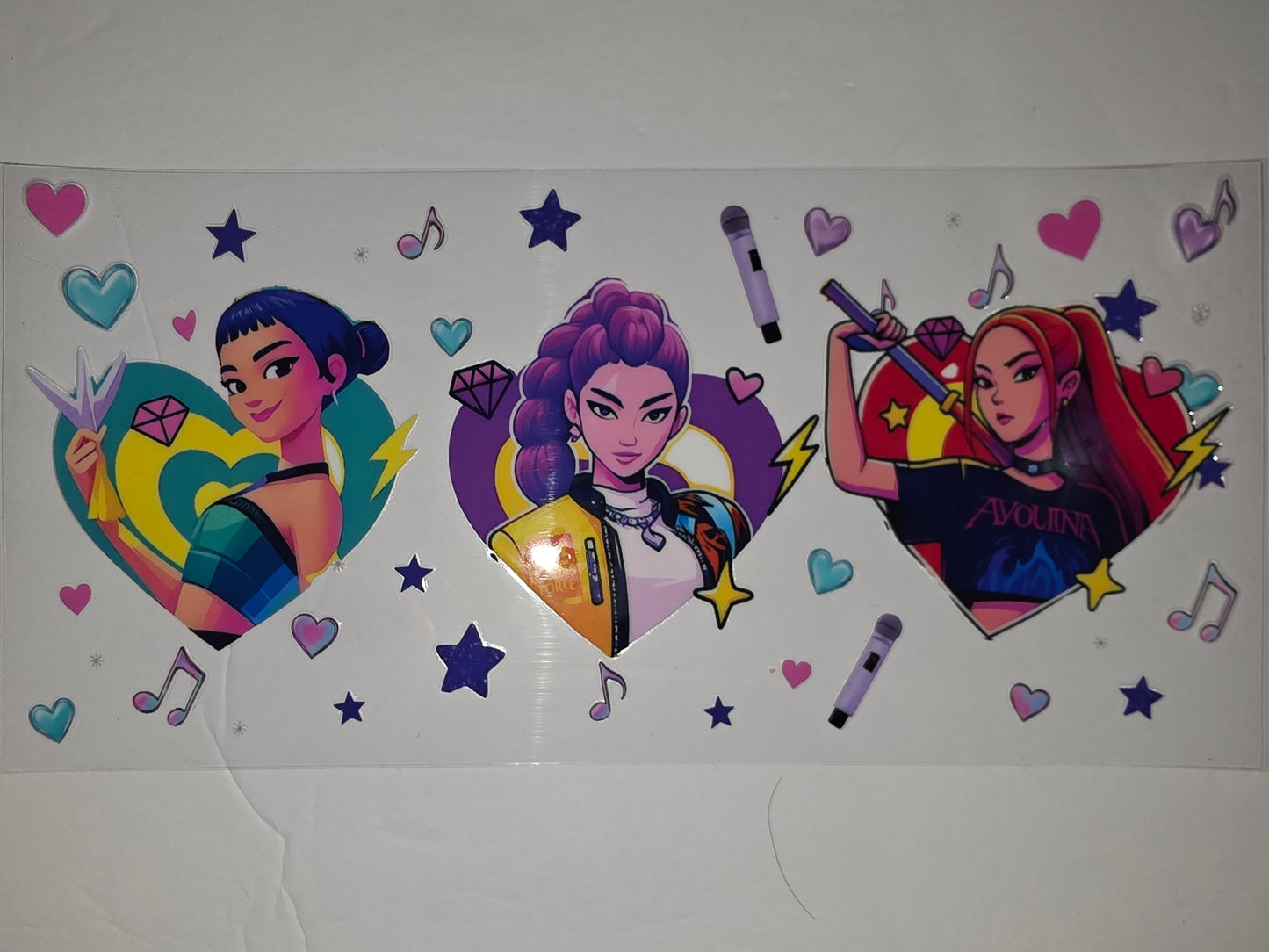 K-Pop Girl Group Tumbler Wrap - Vibrant Anime Style with Hearts, Stars & Microphones