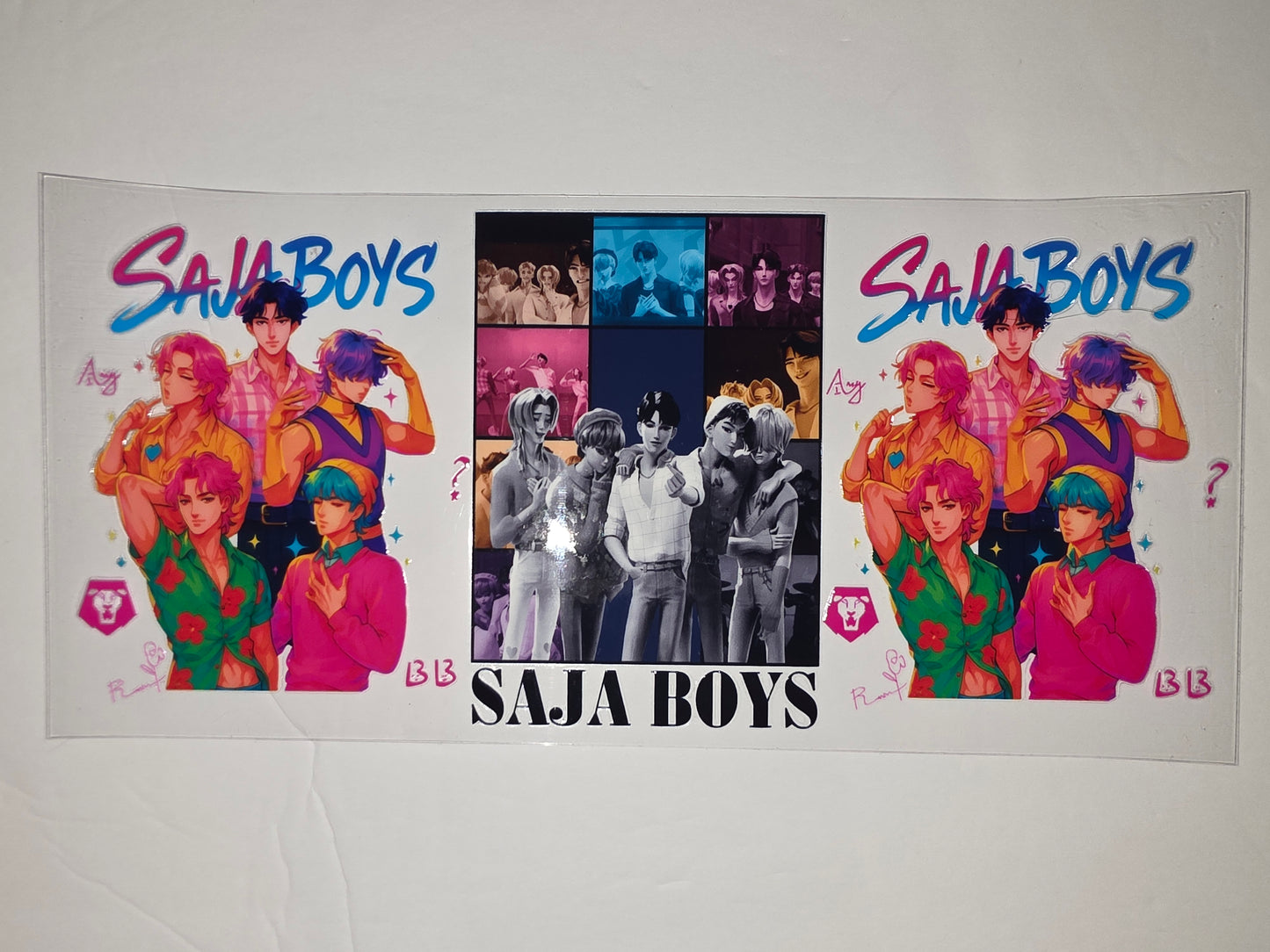 Saja Boys K-Pop Inspired Tumbler Wrap - Vibrant Anime Style with Pink & Blue Accents