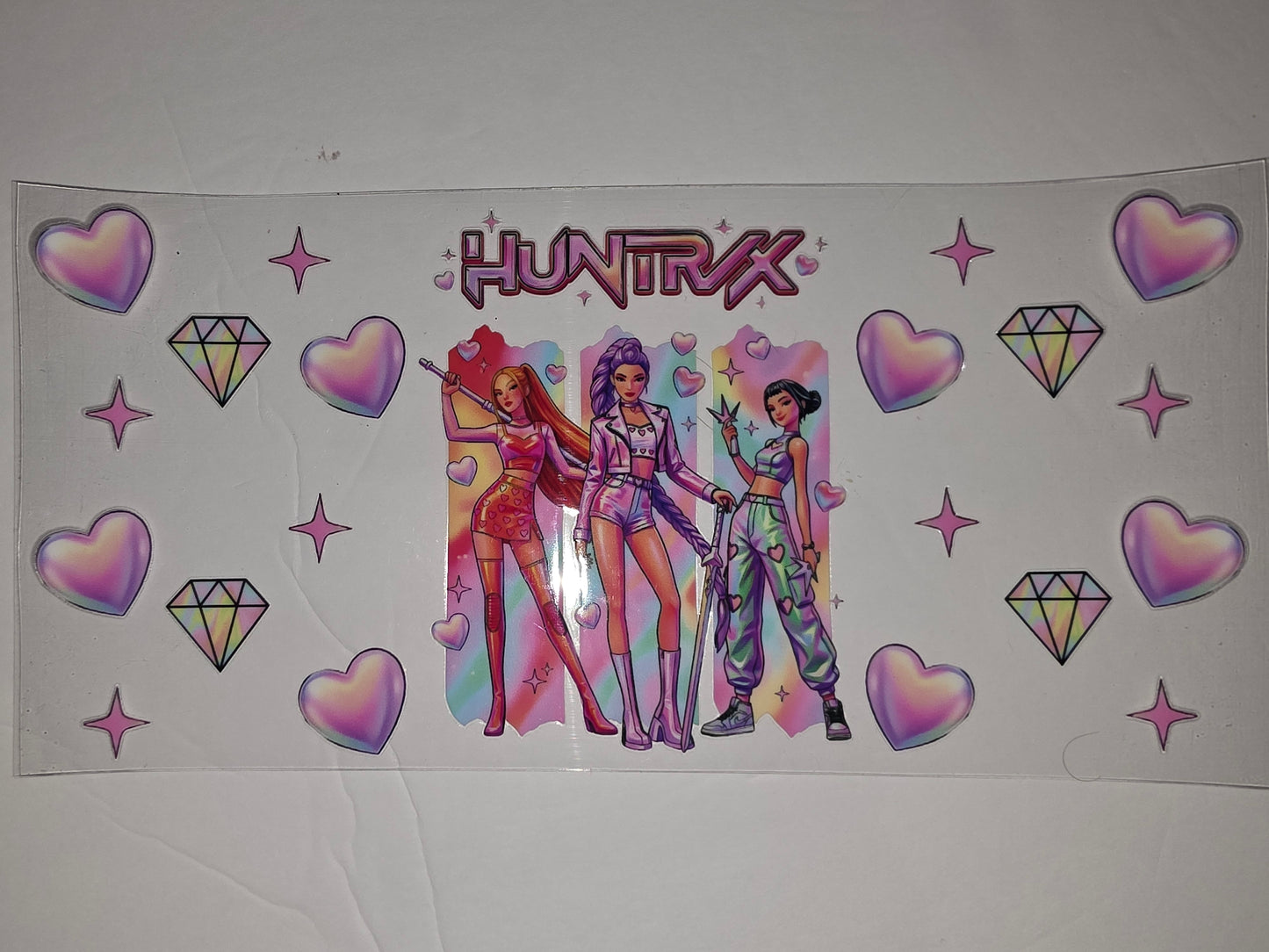K-Pop Girl Group Tumbler Wrap - Holographic Hearts, Diamonds & Stars - Pink, Purple, Teal