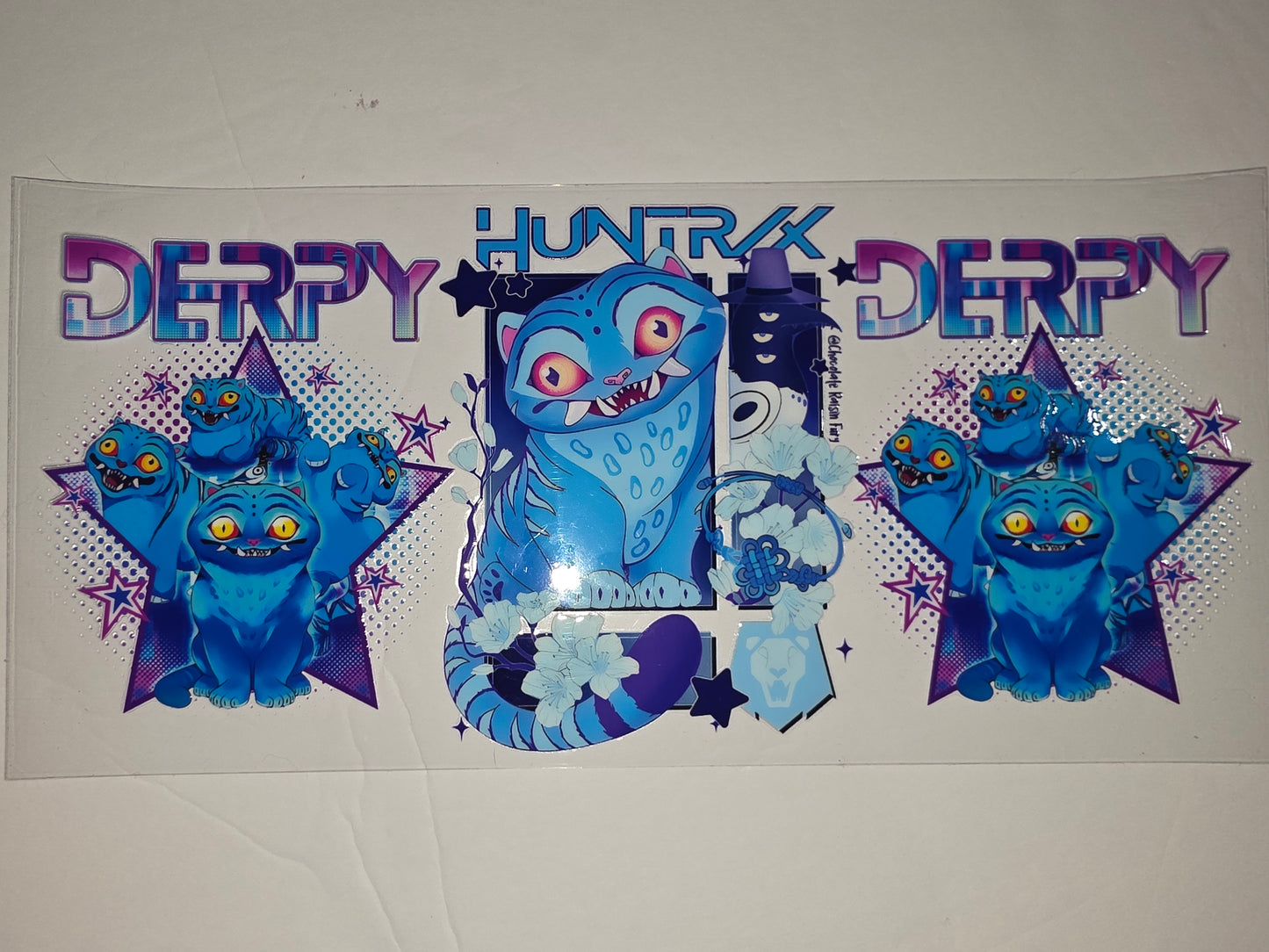 Derpy Blue Cat Tumbler Wrap - Kawaii Cartoon Style Drinkware Decal