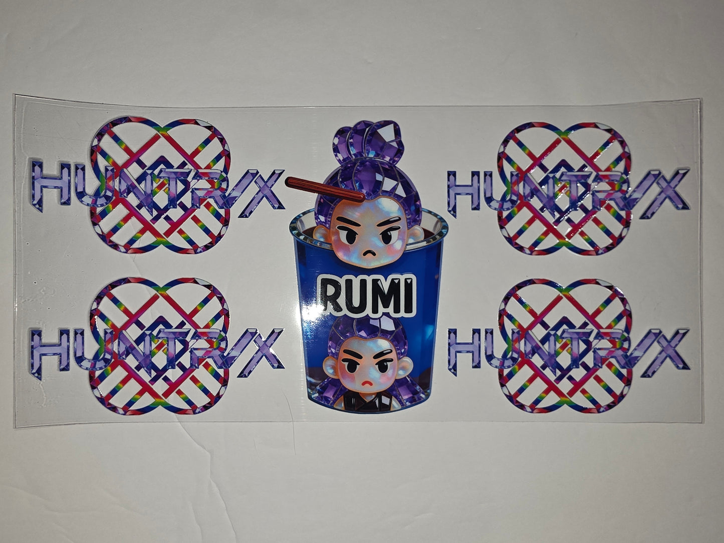 Cute Anime Character Tumbler Wrap - Rumi Drink Design with Rainbow Geometric Accents