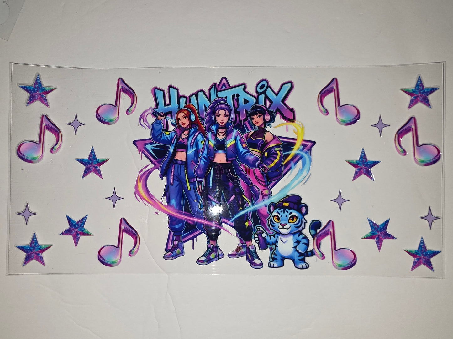 HUNTRIX K-Pop Girl Group & Blue Tiger Tumbler Wrap | Neon Stars & Music Notes