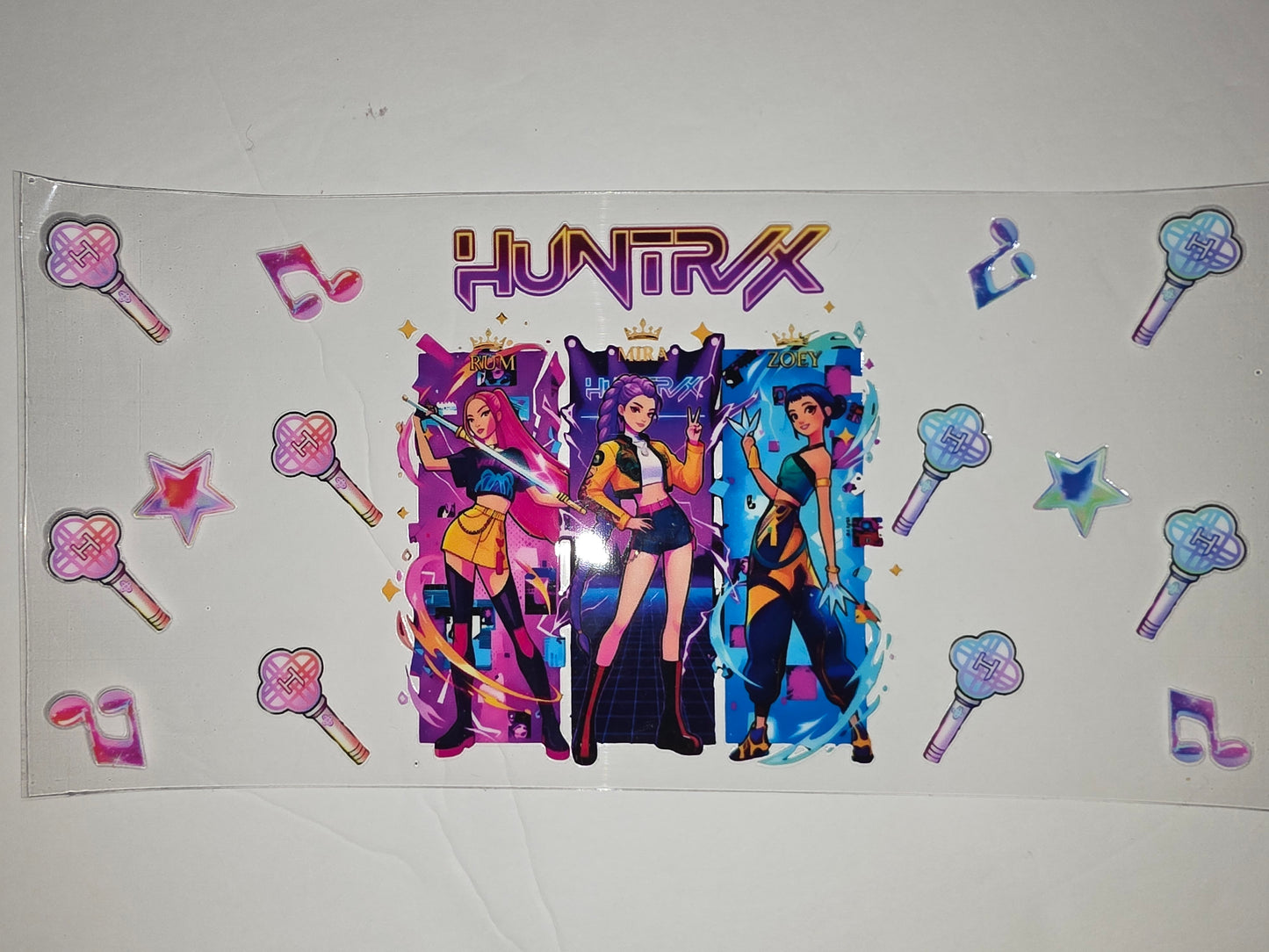K-Pop Girl Group Tumbler Wrap - HUNTRX Design with Music Notes & Stars