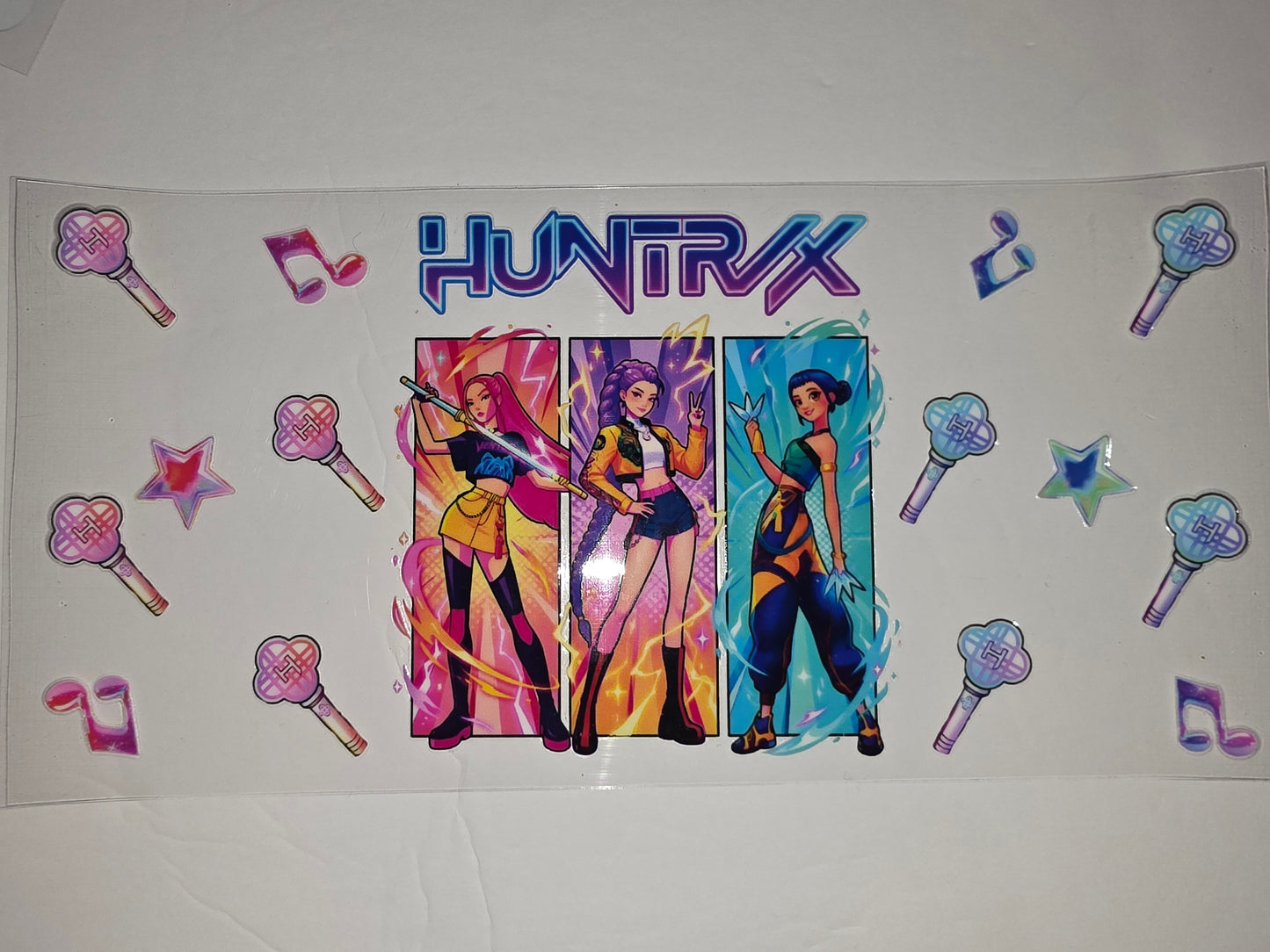 K-Pop Girl Group Tumbler Wrap - Vibrant Anime Style with Music Notes & Stars