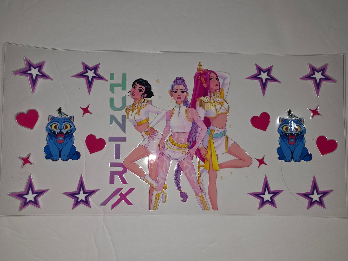 K-Pop Girl Group Tumbler Wrap | Anime Style Stars, Hearts & Blue Cat Design