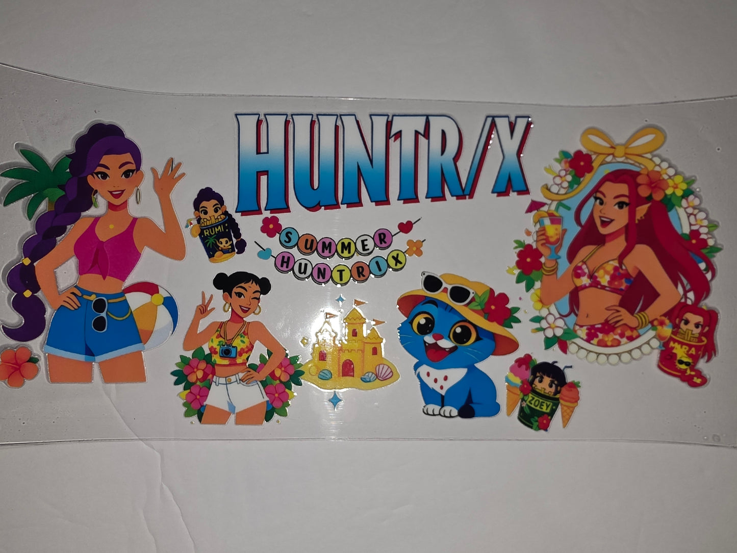 Summer Huntrix Girls & Blue Cat Tumbler Wrap | Beach Vibes & Tropical Fun
