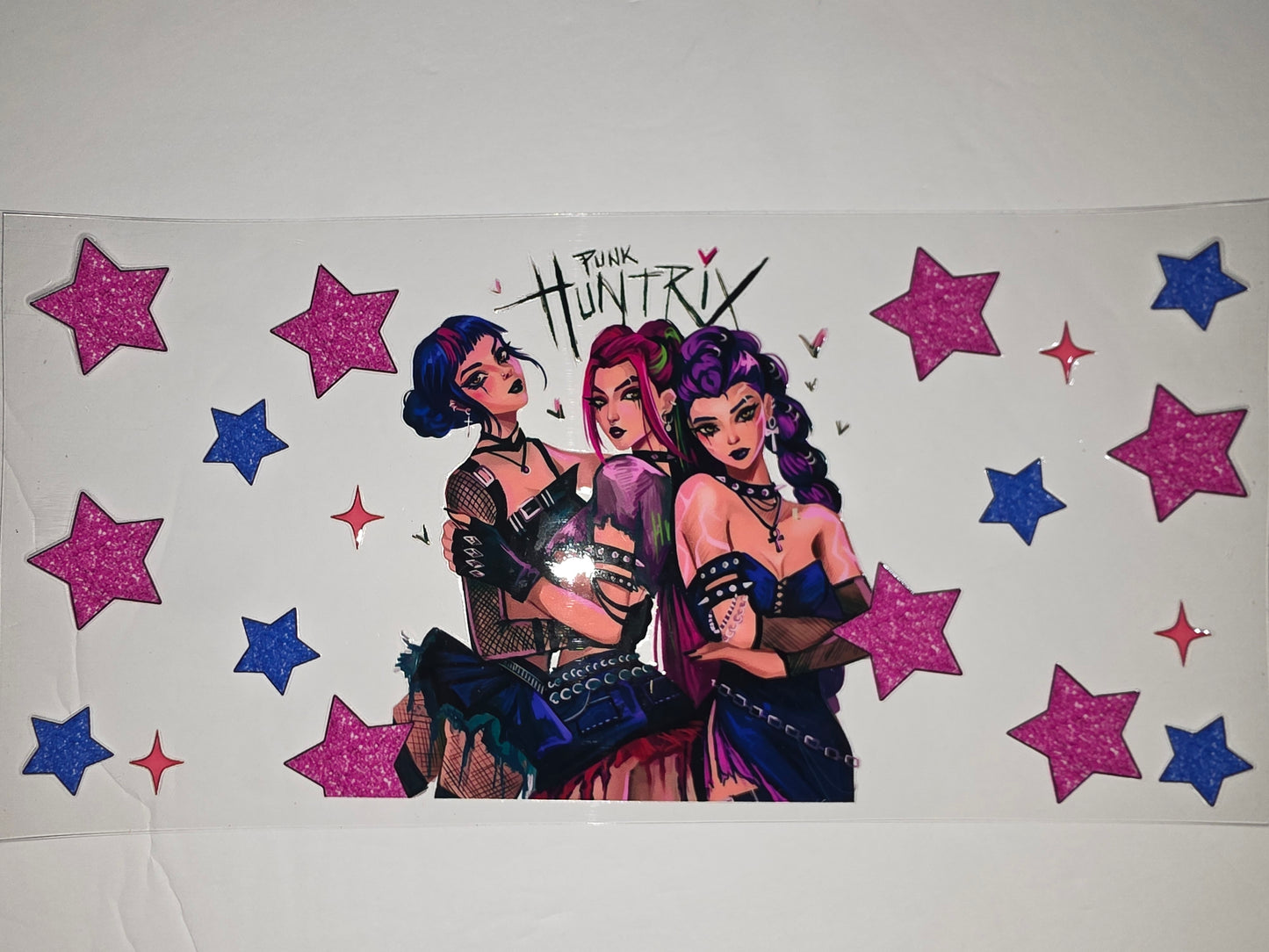 Punk Huntrix Trio Tumbler Wrap - Gothic Anime Girls, Stars, Pink & Blue Glitter