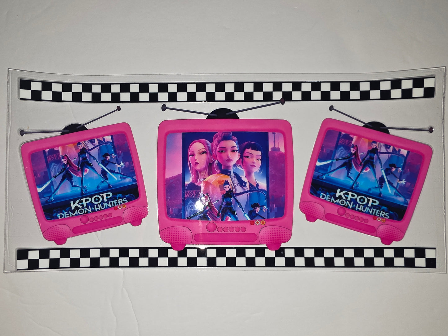 K-Pop Demon Hunters Pink Retro TV Tumbler Wrap - Anime Girl Sublimation Design