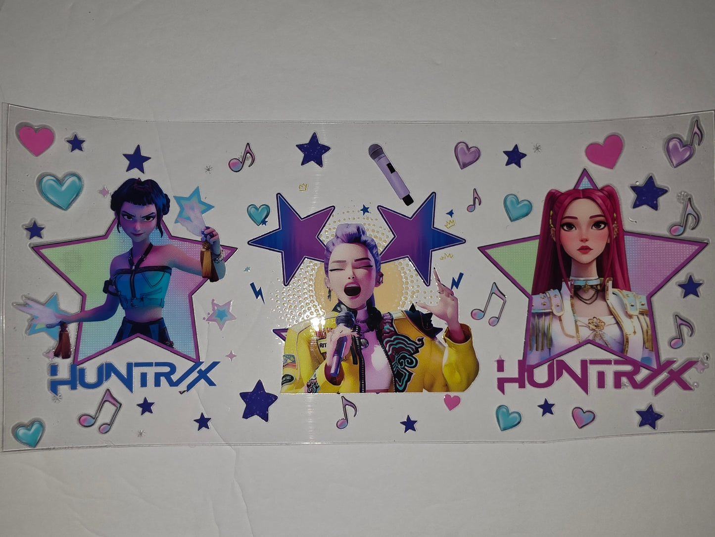 HUNTRIX K-Pop Girl Group Tumbler Wrap | Pink, Purple, Blue Stars & Hearts | Music Theme Drinkware