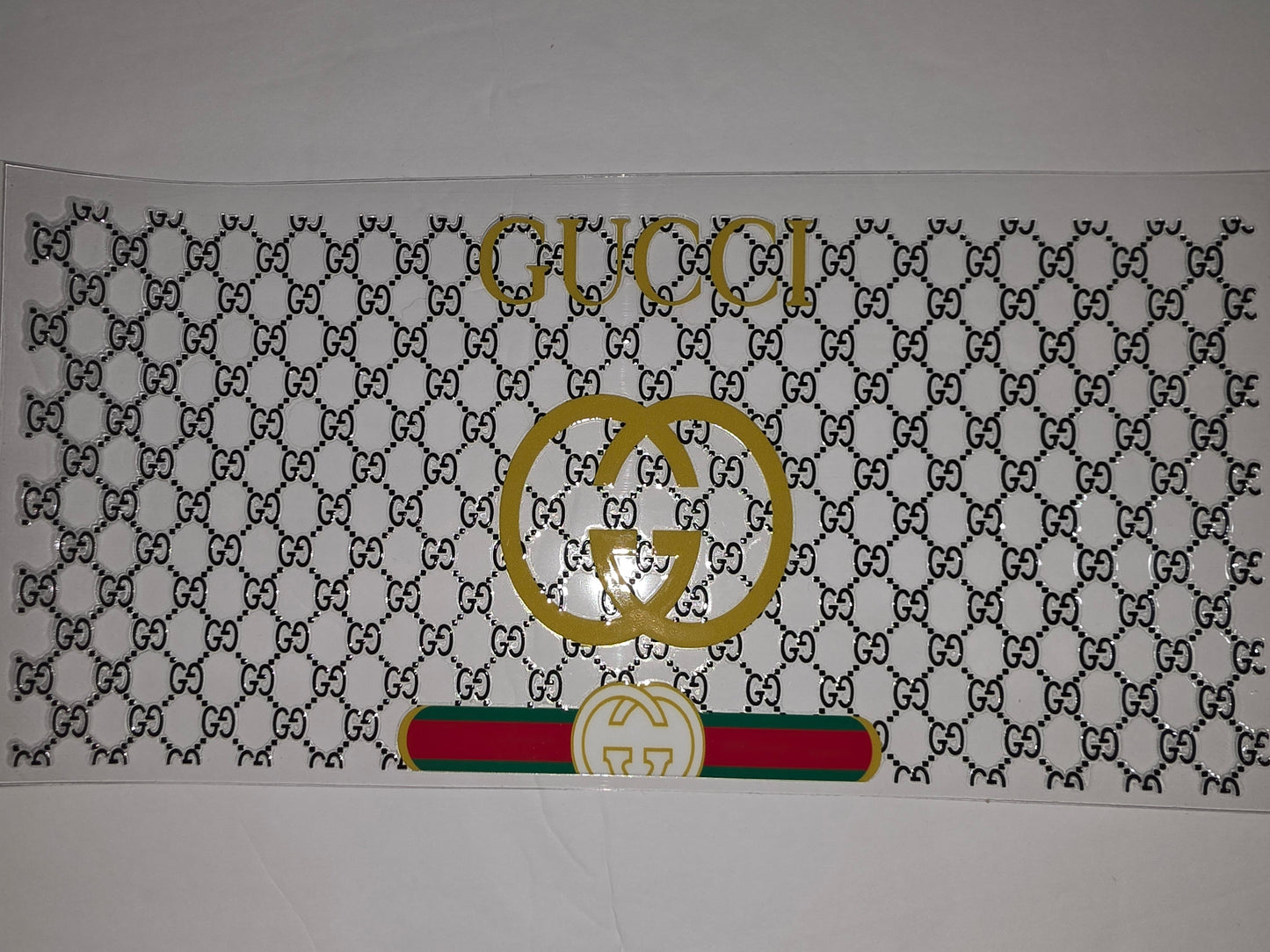 Luxury GG Monogram Tumbler Wrap | Black, White, Gold & Red Stripe Design
