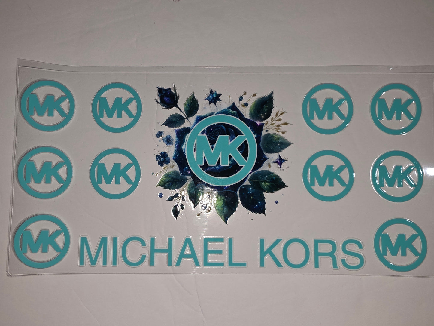 Turquoise MK Logo & Floral Tumbler Wrap | Designer Inspired Drinkware Decal