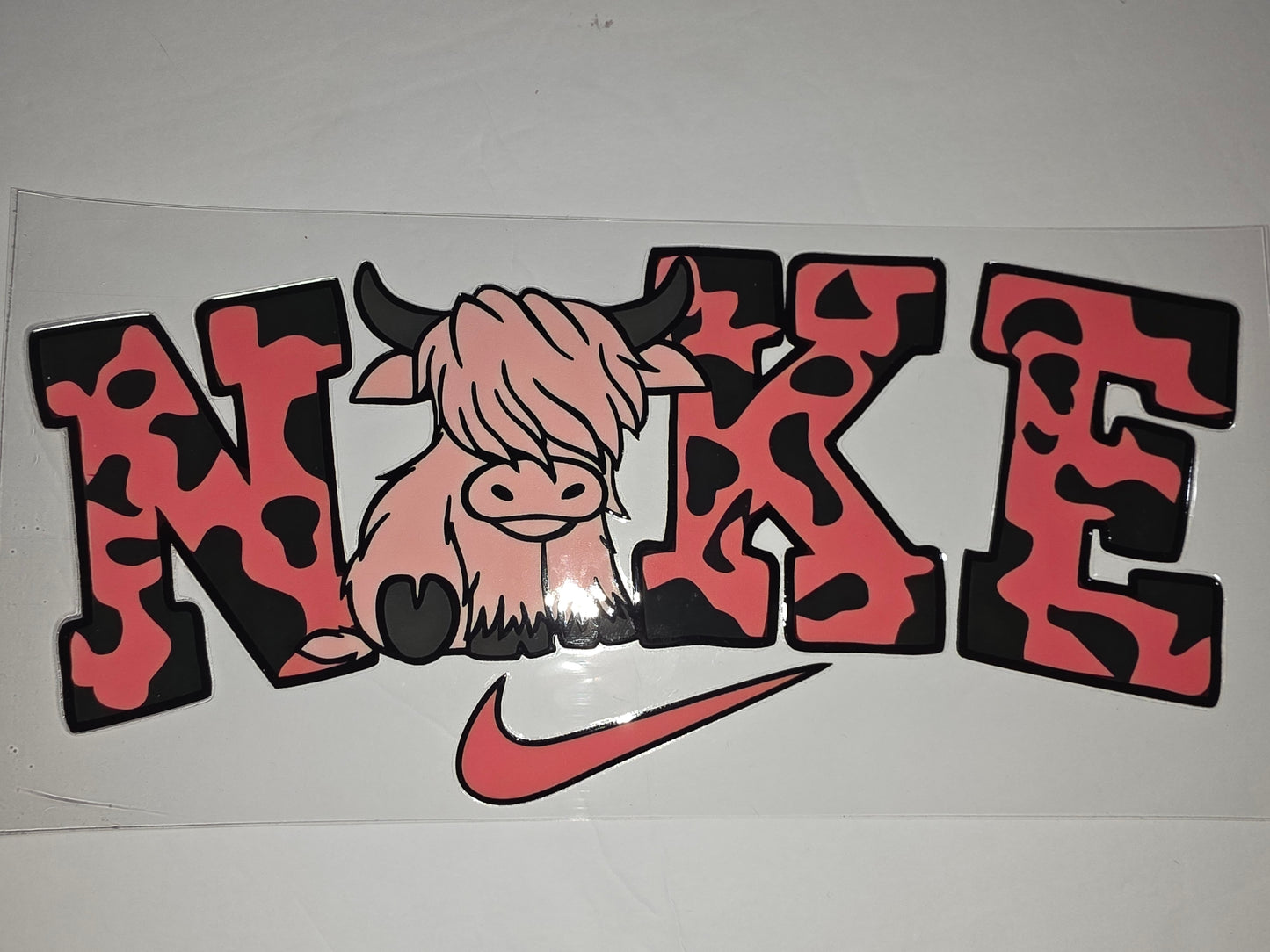 Cute Highland Cow "NIKE" Inspired Tumbler Wrap - Pink & Black Cow Print