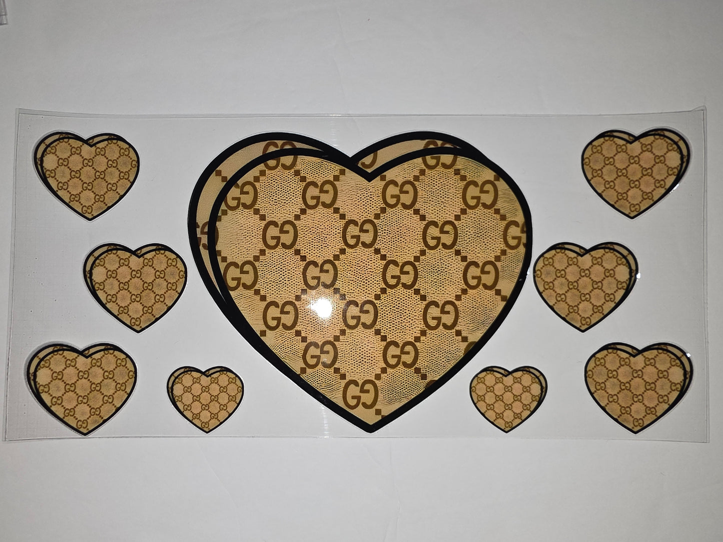 Designer Inspired GG Heart Tumbler Wrap | Luxury Brown & Gold Pattern | Sublimation Cup Design