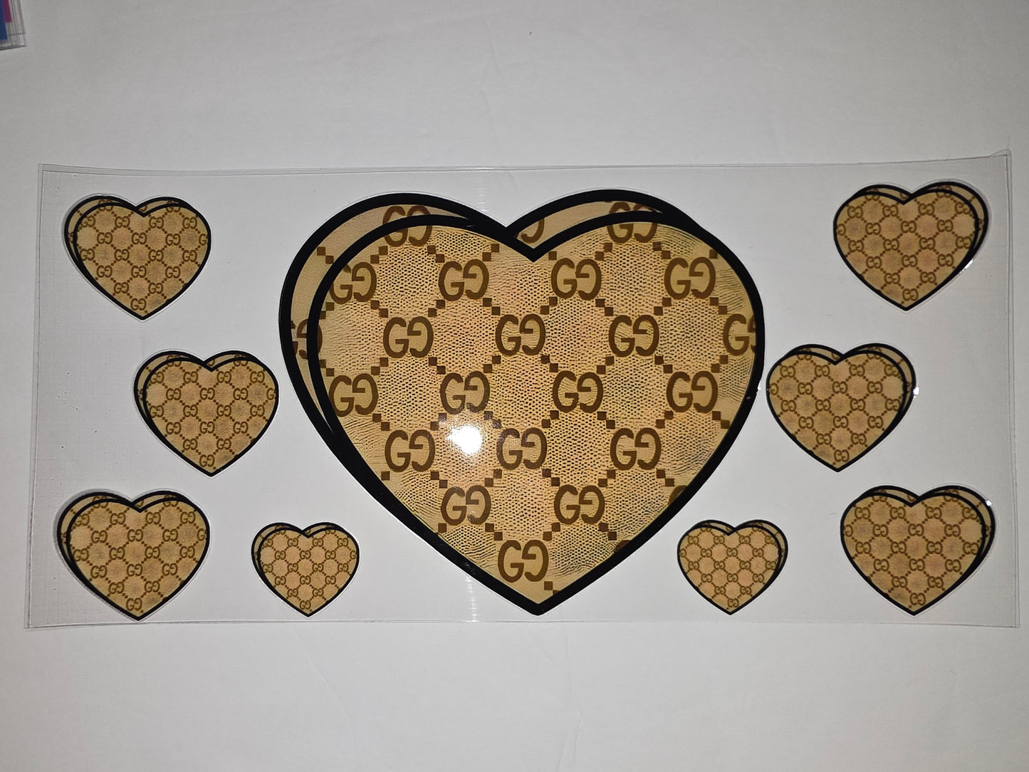 Designer Inspired Heart Tumbler Wrap - Gold & Brown Monogram Pattern